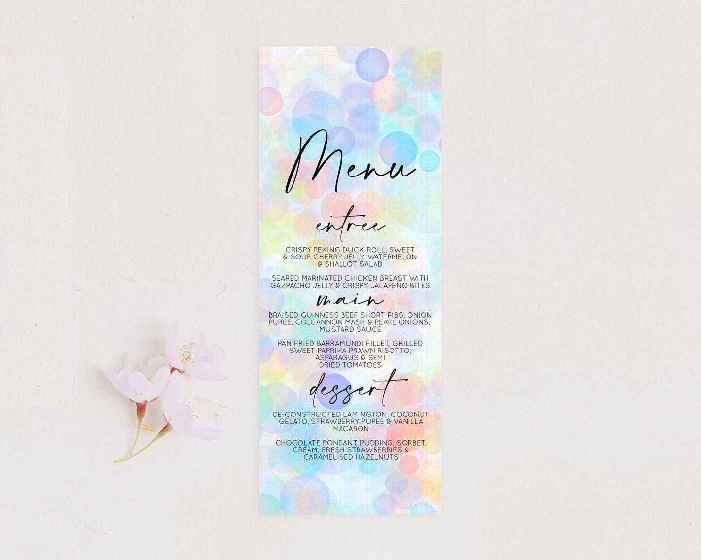 Pastel Menu Bubbles Menu Template Bubble Bath Table Decor Rainbow Pastel Colorful Confetti Dinner Dessert Menu Party Food Menu D10446