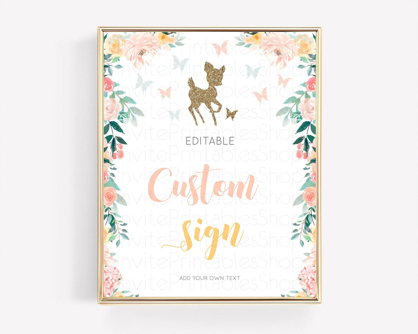 Fawn Deer Sign Pastel Floral Deer Table Sign Decor Enchanted Forest Butterfly Party 1st Birthday Baptism Baby Shower Bridal Shower D10874