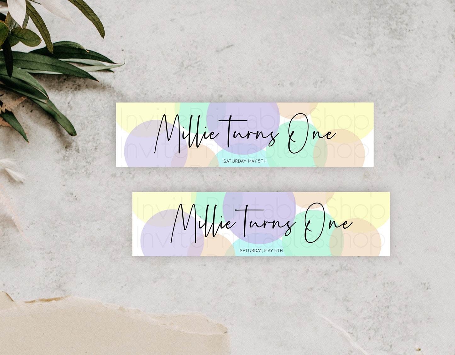 Pastel Confetti Water Label Template Rainbow Colorful Sprinkles Party Decor 1st Birthday Baptism Baby Shower Wedding Bridal Shower D10414