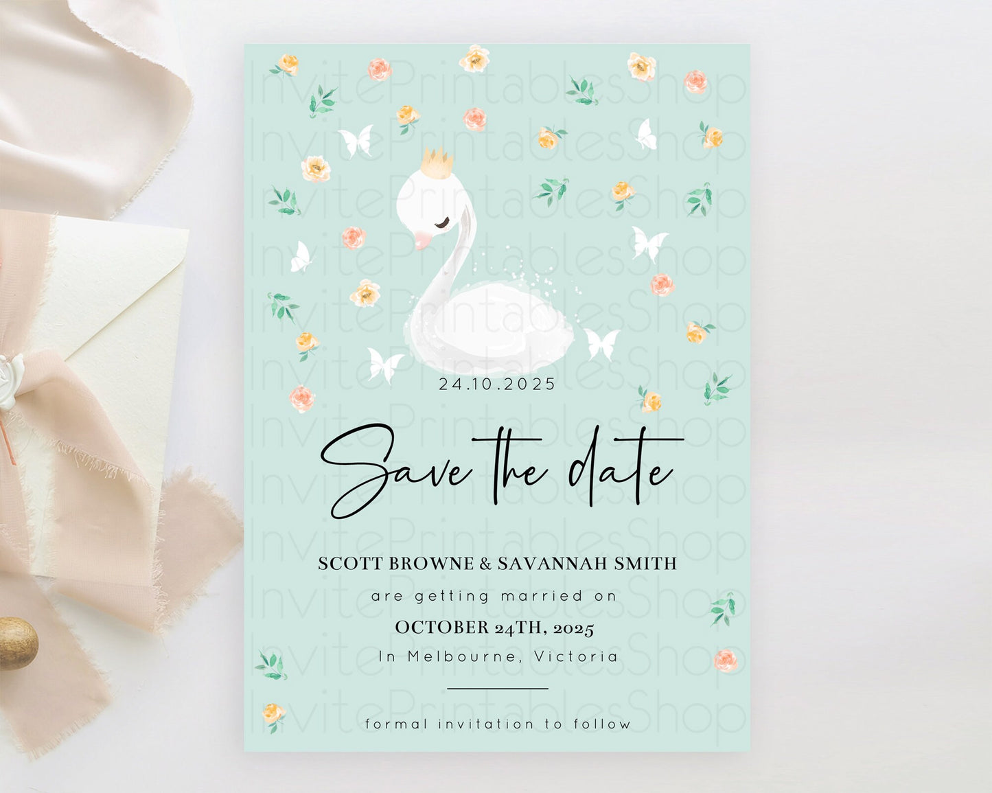 Editable Swan Save The Date Template Swan Princess Ballet Party Enchanted Sw