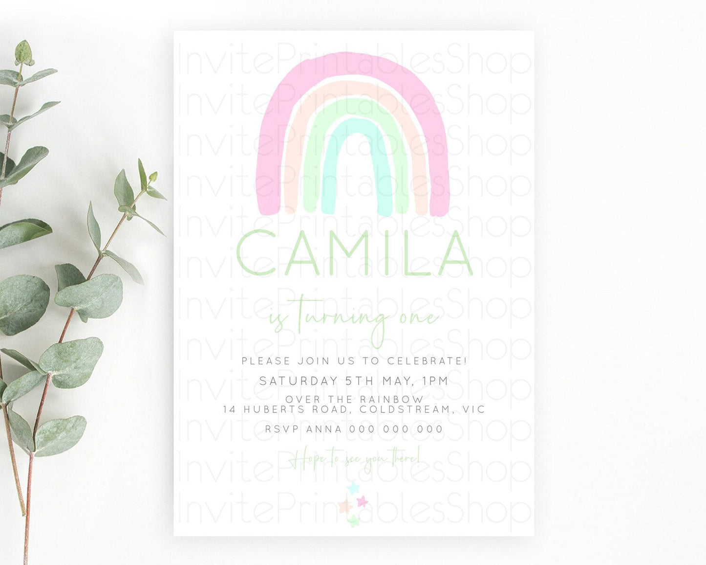 Pastel Rainbow Birthday Invitation Pastel Rainbow Invitation Rainbow Invitation Pastel Invitation Boho Rainbow 1st First Birthday D23100