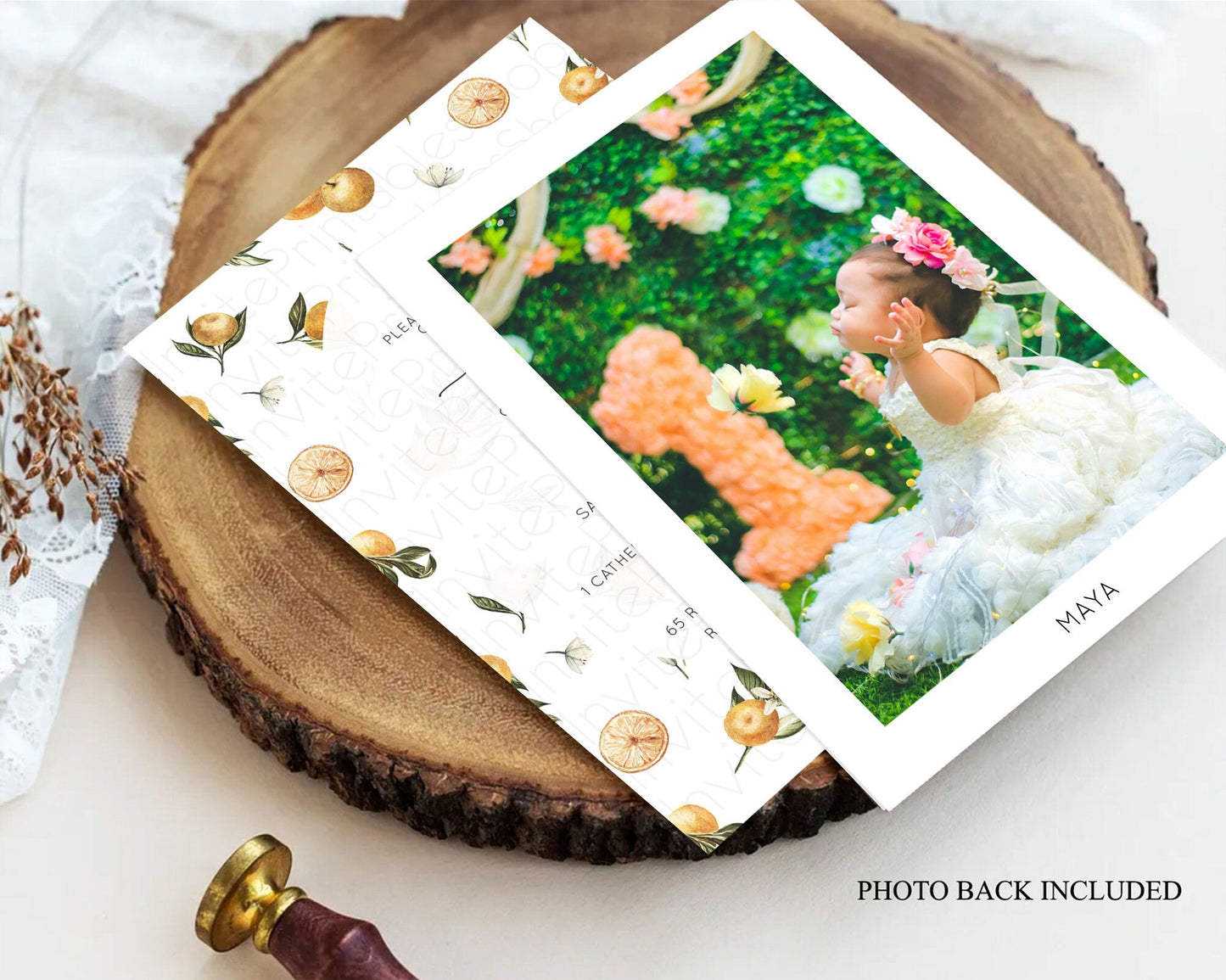 Citrus Baptism Invitation Lemon Orange Baptism 1st Birthday Invitation Citrus Garden Christening Invitation Citrus Floral Religious D10545