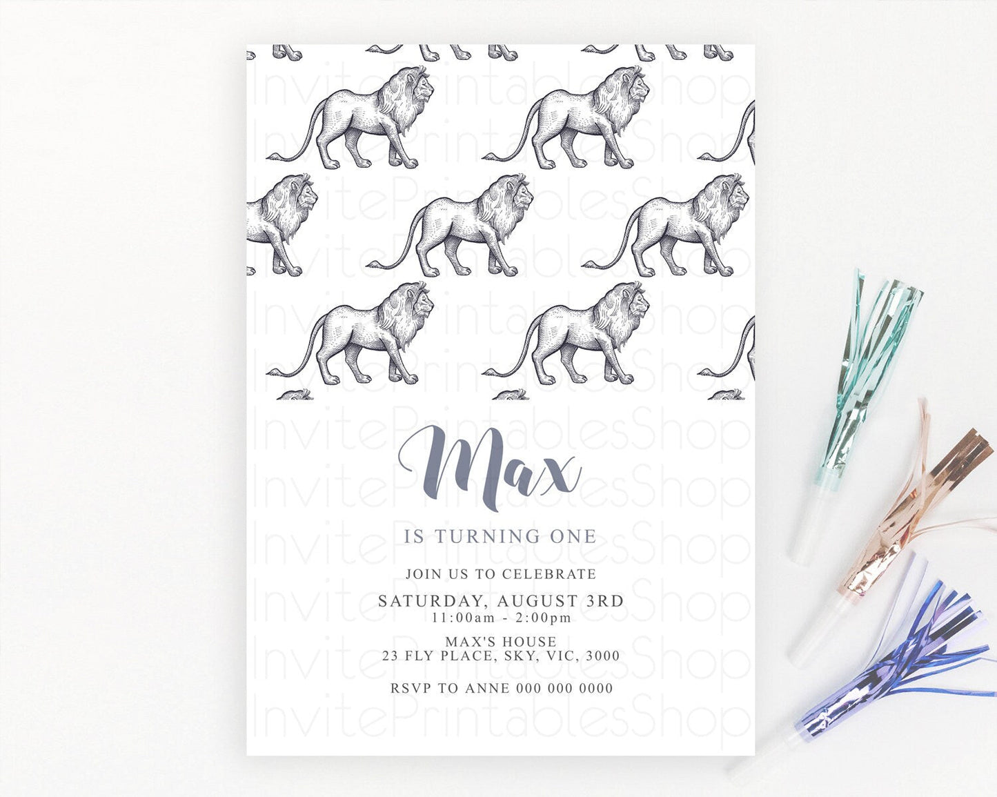 Lion Birthday Invitation Lion Invitation Modern Safari Lion Party 2 Wild 1 Safari Adventure Zoo Birthday Minimalist Lion Invites D10246