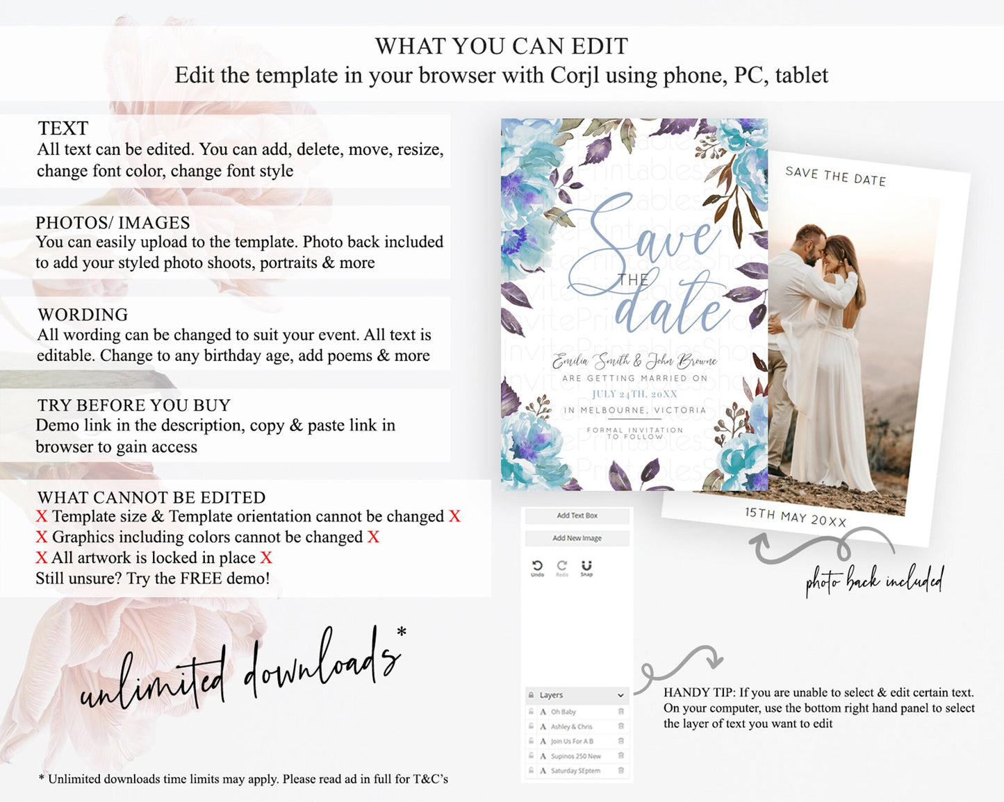 Wildflower Save The Date Template Secret Garden Save The Date Pastel Floral Garden Party Boho Flowers Birthday Baby Shower Wedding D10730