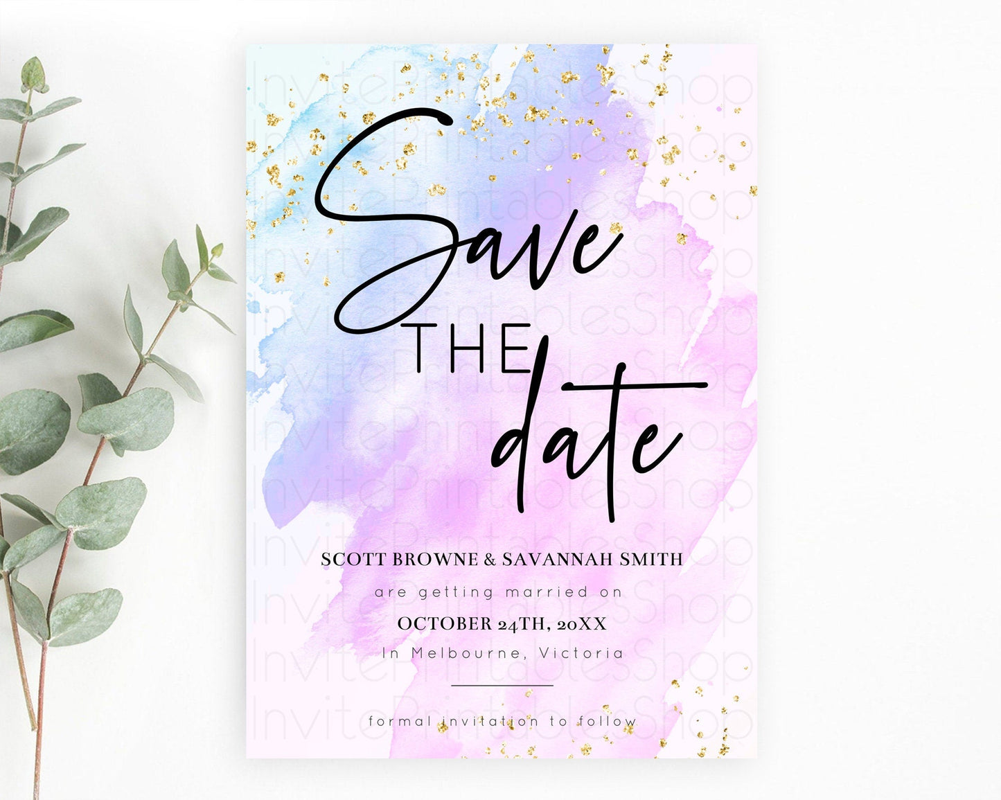 Purple Watercolor Save The Date Template Ombre Purple Watercolor Splash Party 1st Birthday Baby Shower Wedding Baptism Bridal Shower D10169
