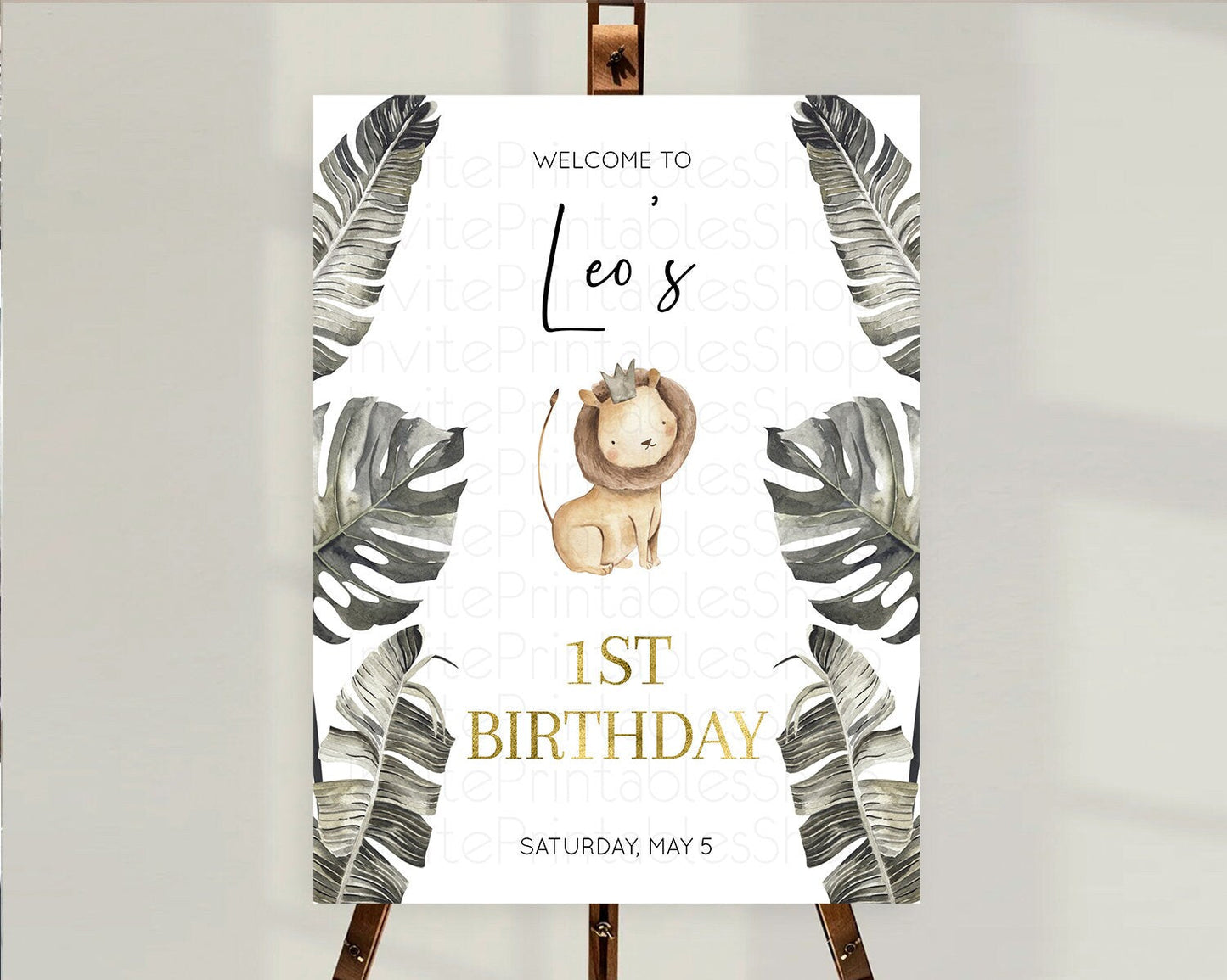 Lion Welcome Sign Lion Welcome Board Lion Party Welcome Poster Dried Palm Fern Safari Party Decor Lion First Birthday Welcome Sign D10599
