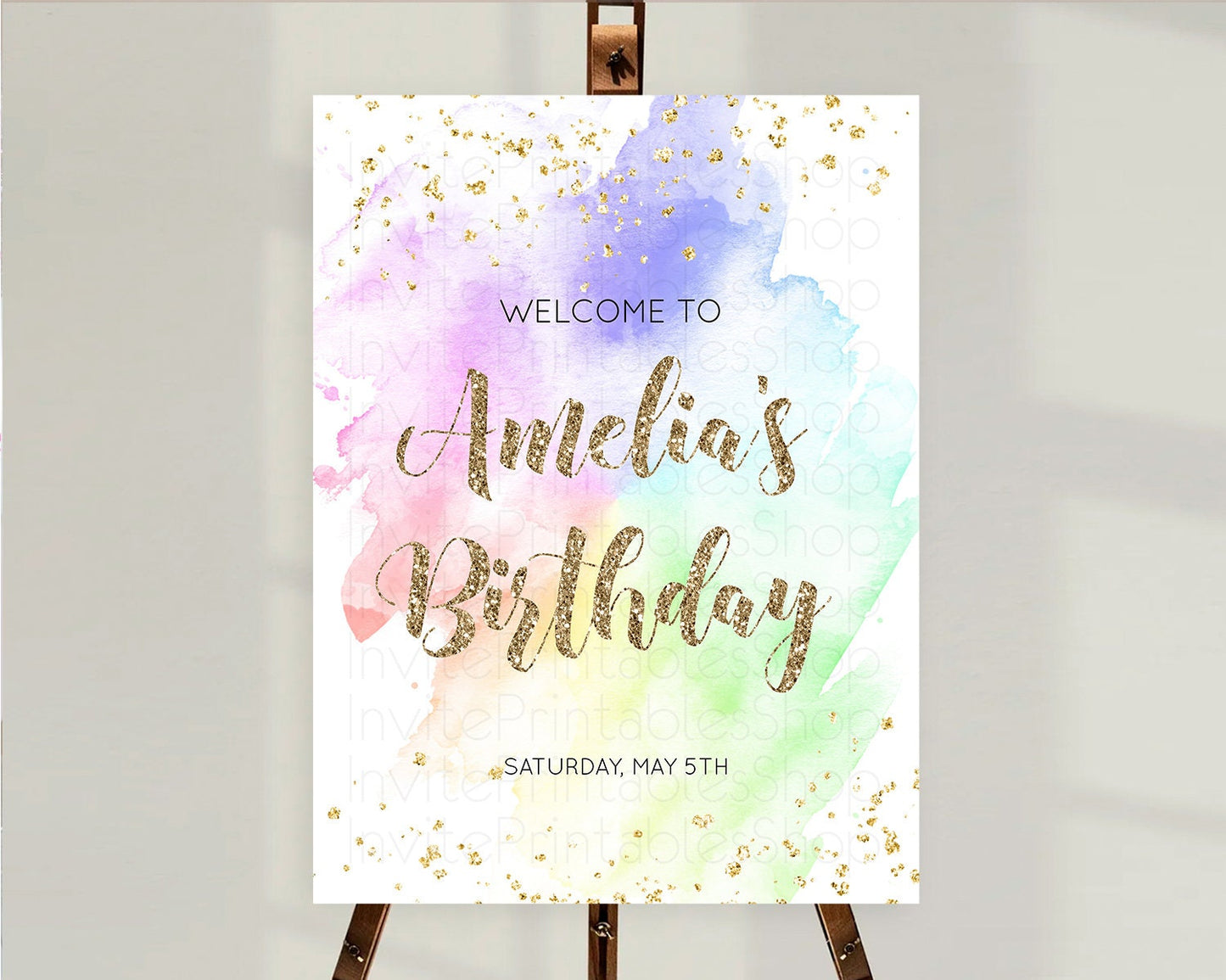 Pastel Welcome Sign Pastel Rainbow Welcome Sign Colorful Rainbow Confetti Watercolor Glitter Pastel First Birthday Welcome Sign D10319