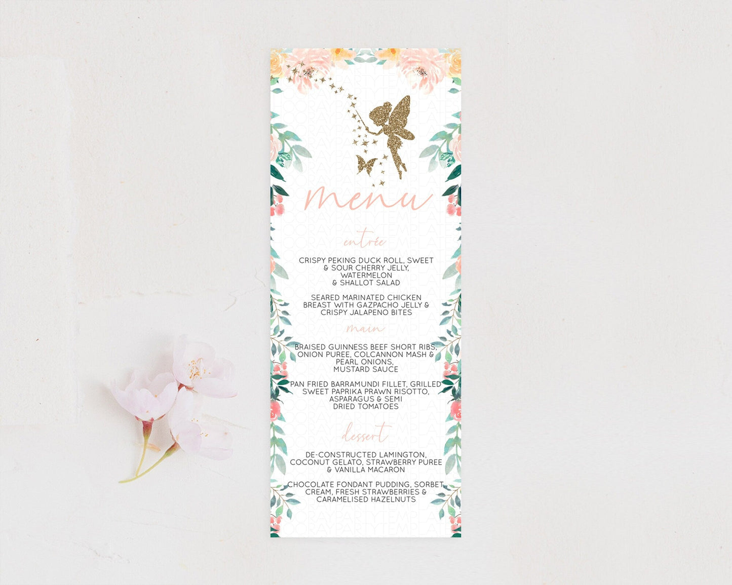 Fairy Menu Fairy Menu Template Enchanted Garden Pastel Floral Butterfly Table Decor Fairy Secret Garden Dinner Dessert Food Menu D10789