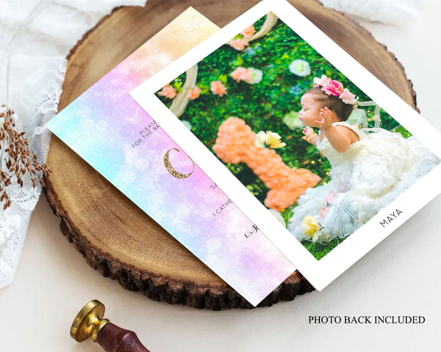 Pastel Baptism Invitation Pastel Colors Watercolor Baptism 1st Birthday Party Gold Ombre Pastel Rainbow Christening Holy Communion D10648