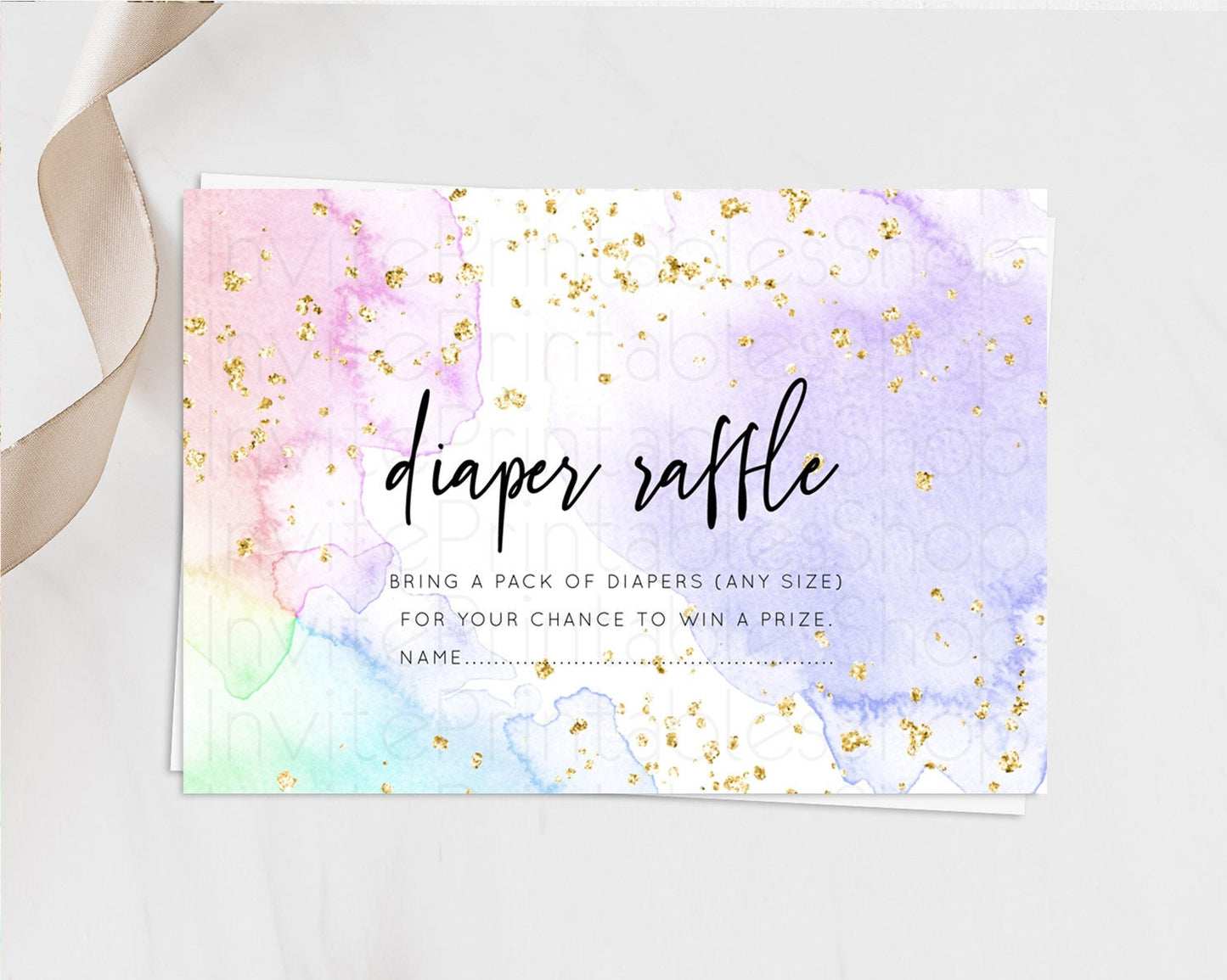 Pastel Diaper Raffle Card Pastel Rainbow Diaper Raffle Insert Colorful Ombre Watercolor Diaper Ticket Confetti Glitter Raffle Game D10215