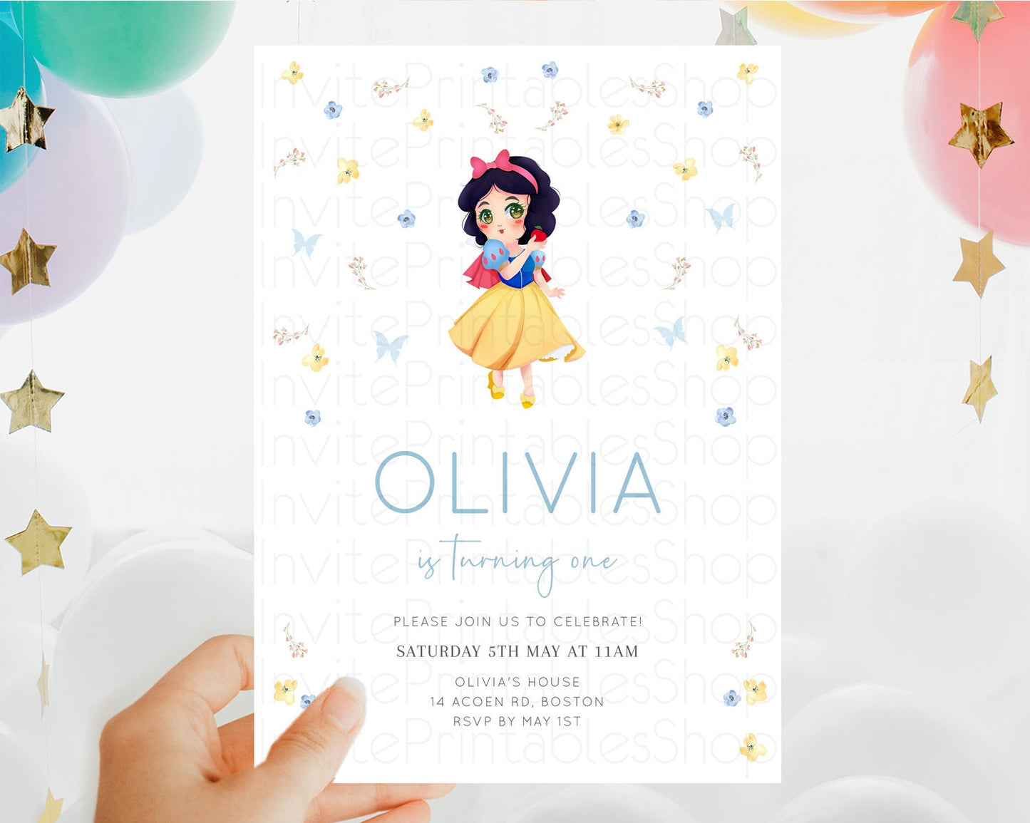 Princess Birthday Invitation Castle Invitation Royal Birthday Fairy Tale Enchanted Castle Pastel Floral Garden 1st First Birthday D10353