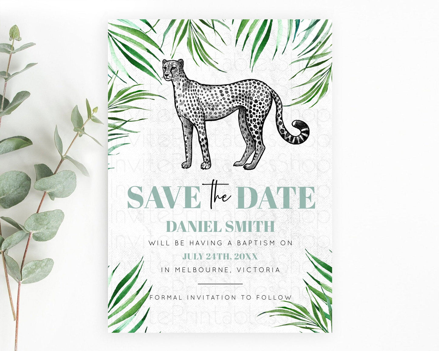 Cheetah Save The Date Template Cheetah Party Save The Date Safari Adventure Cheetah Minimal Theme 1st Birthday Baptism Baby Shower D10849