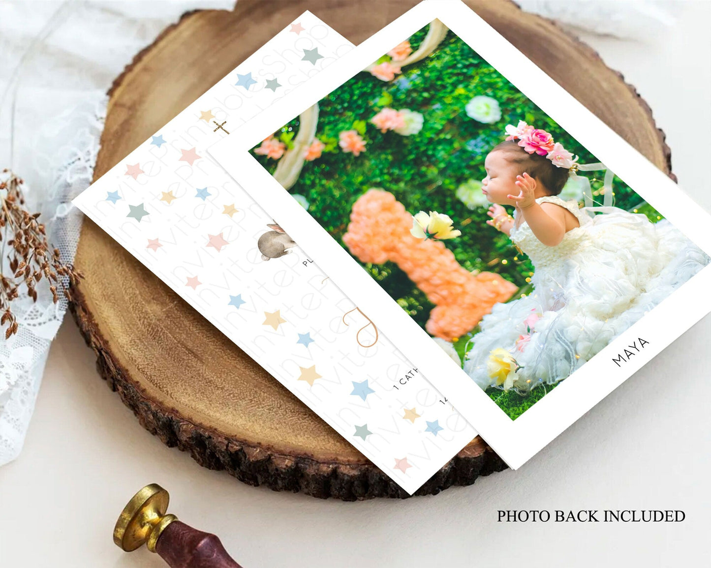 Fawn Baptism Invitation Deer Baptism 1st Birthday Invitation Enchanted Forest Christening Invitation Pastel Garden Butterfly Floral D10918