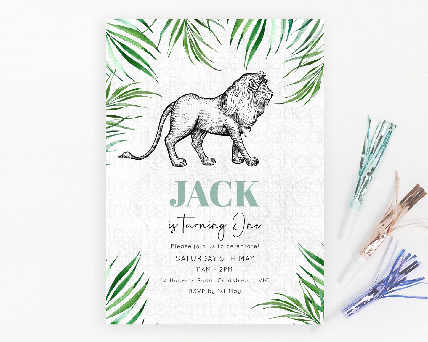 Lion Birthday Invitation Lion Invitation Modern Safari Lion Party 2 Wild 1 Safari Adventure Zoo Birthday Minimalist Lion Invites D10845