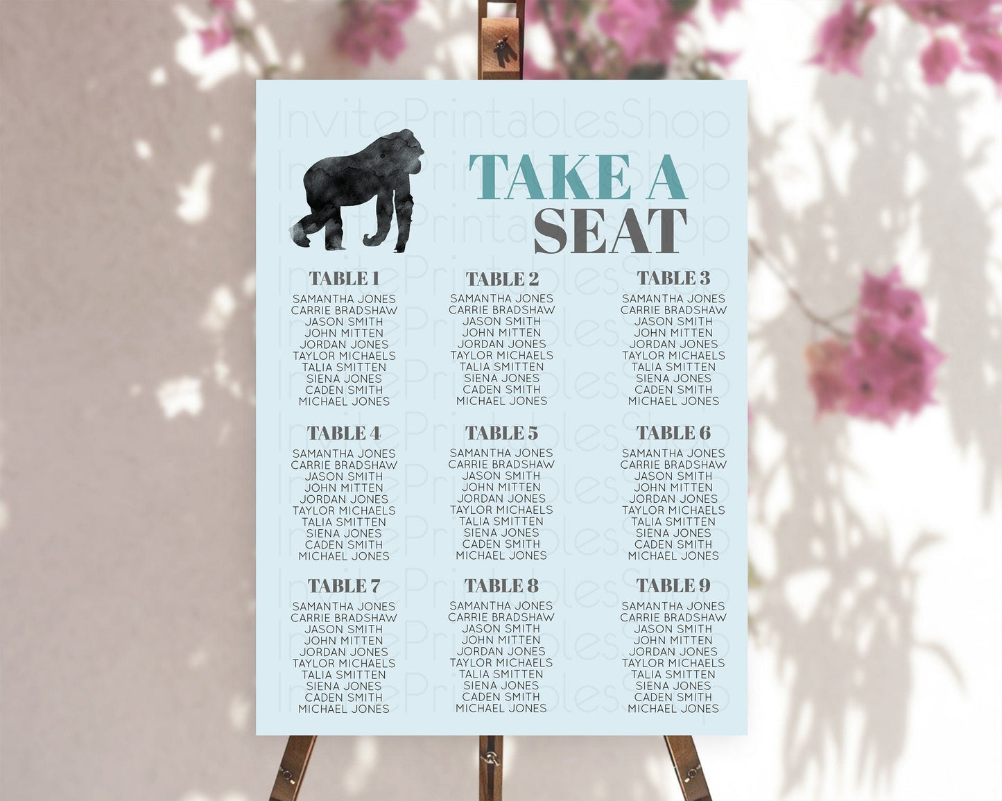 Gorilla Seating Chart Jungle Gorilla Seating Sign Gorilla Party Decor Gorilla Jungle Adventure Zoo Green Palm Leaf Fern Take A Seat D10799
