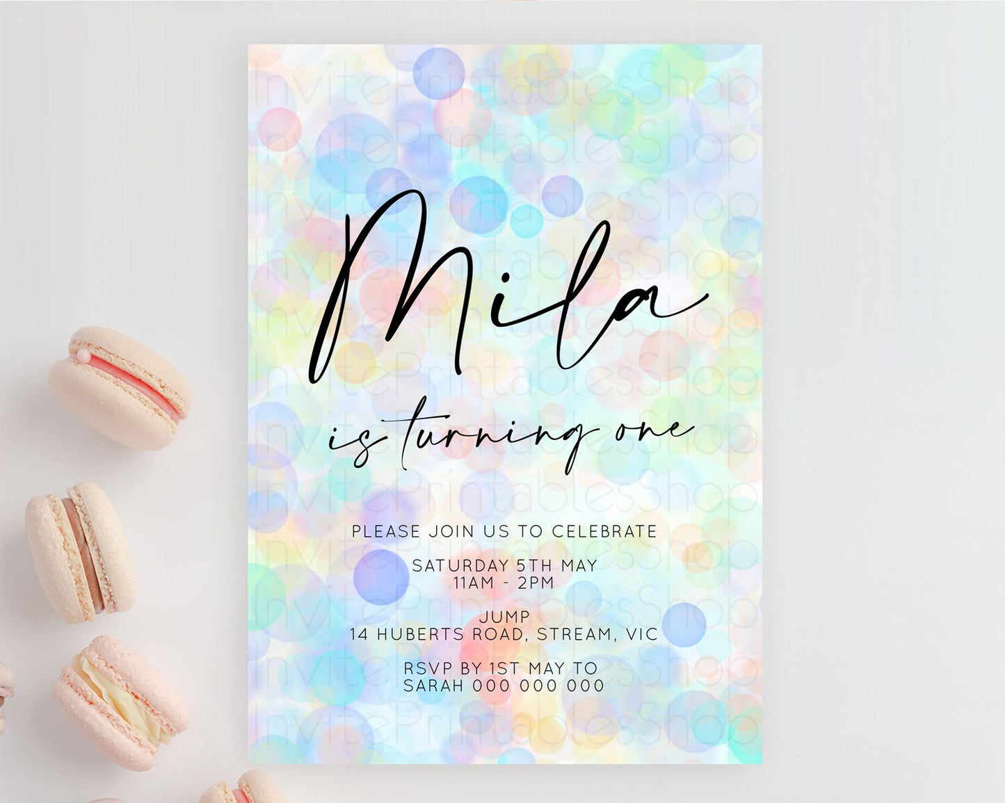 Pastel Birthday Invitation Bath Bomb Party Invitation Pastel Bubbles Invitation Watercolour Invitation 3rd 2nd 1st First Birthday D10446