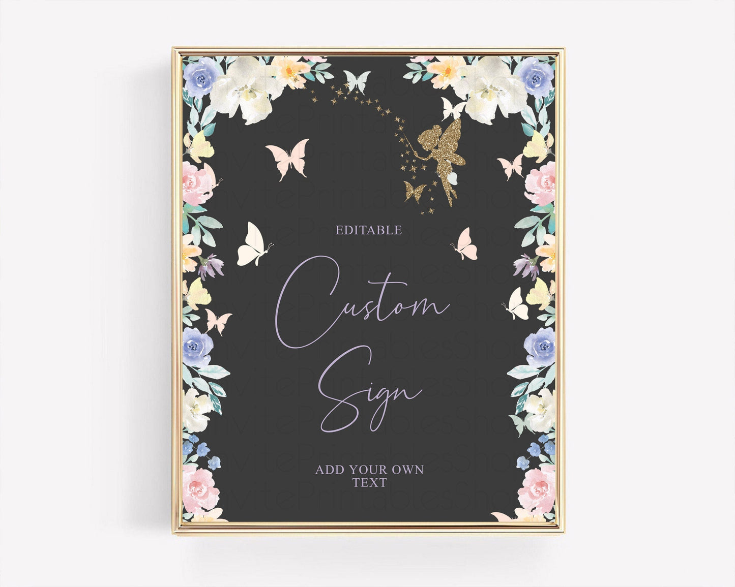 Fairy Sign Enchanted Garden Table Sign Decor Pastel Floral Butterfly Party Secret Garden Birthday Baptism Baby Shower Bridal Shower D10881