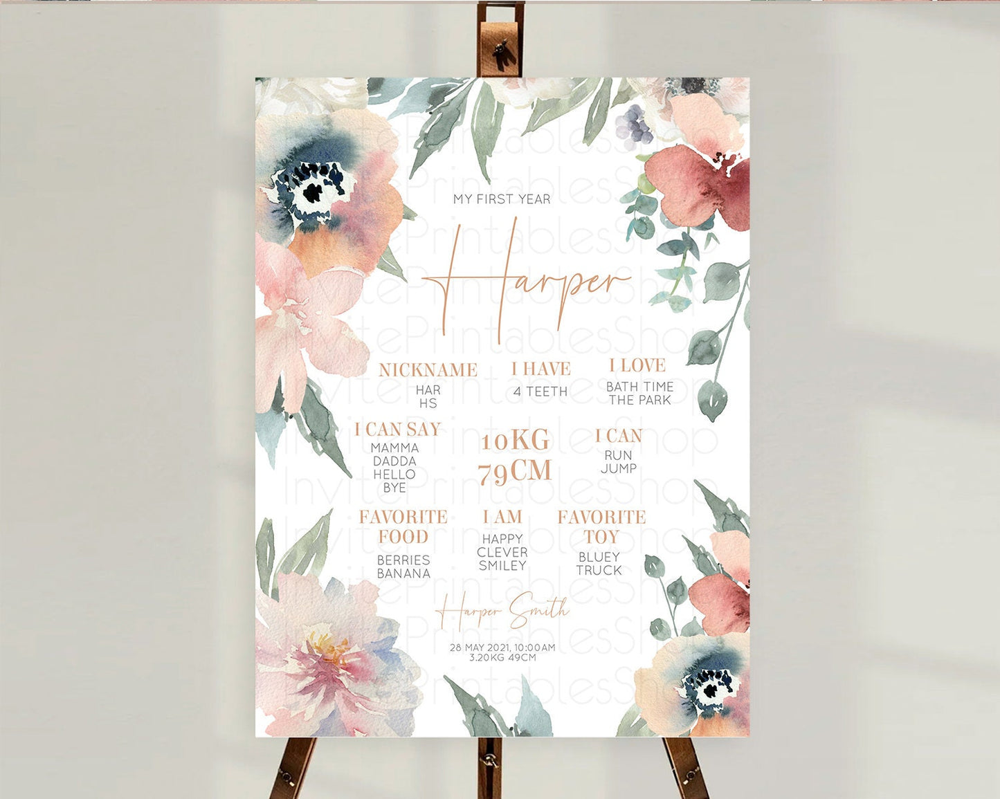 Secret Garden Milestone Board Wildflower First Birthday Milestone Poster Pastel Flowers Milestone Boho Wildflower 1st Birthday Sign D10787