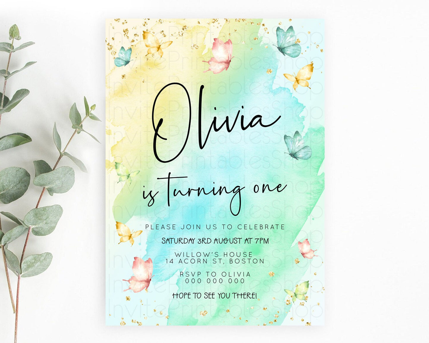 Pastel Butterfly Birthday Invitation Butterfly Birthday Invitation Whimsical Butterfly Enchanted Garden 1st 2nd Birthday Invitation D23195