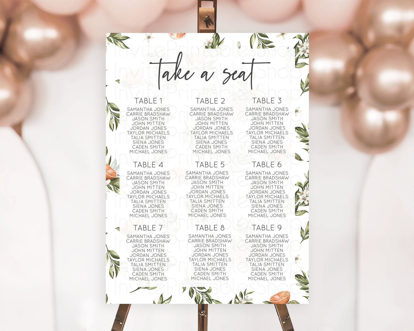 Editable Citrus Seating Chart Lemon Seating Chart Orange Seating Chart Citru