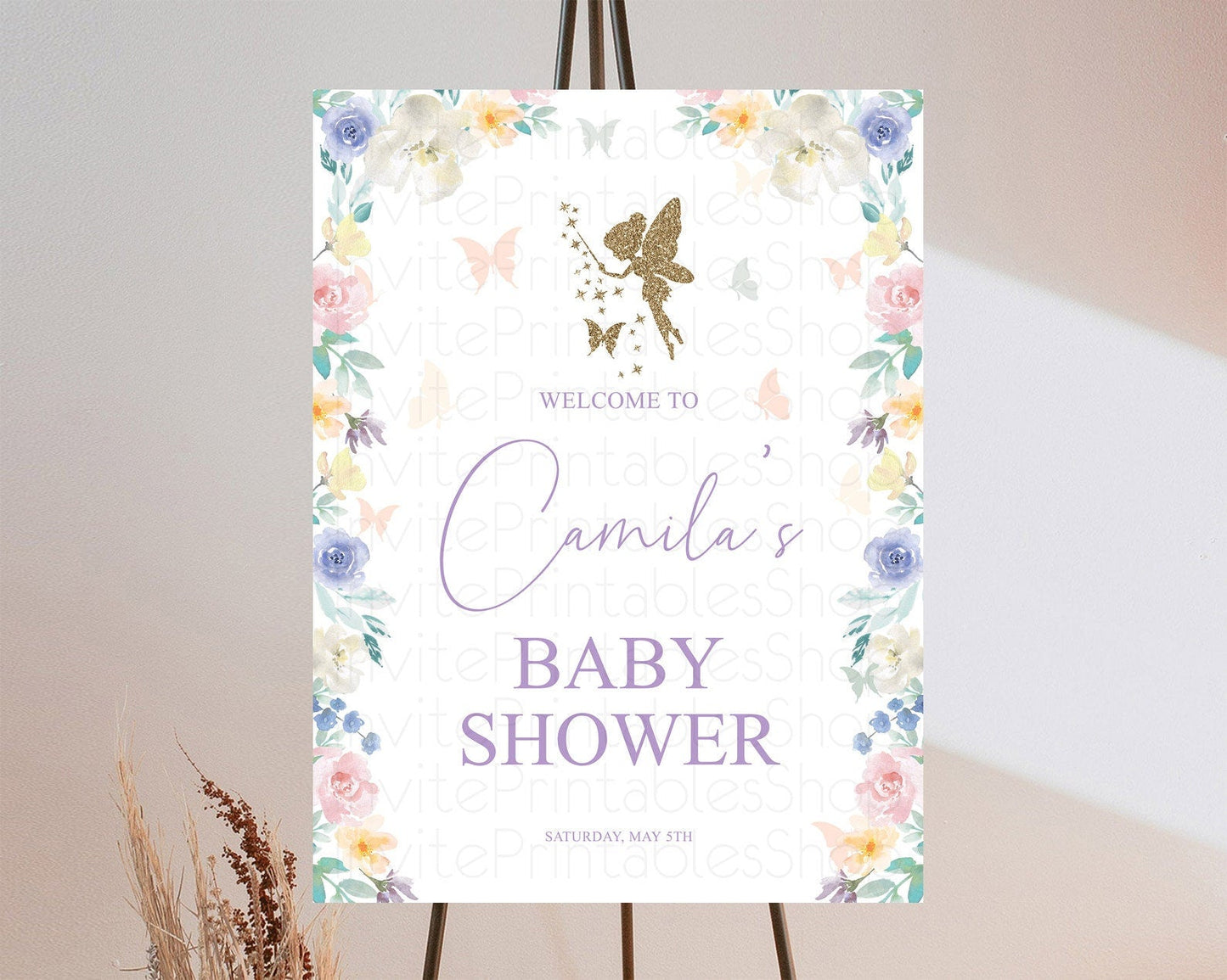 Fairy Baby Shower Welcome Sign Fairy Welcome Board Enchanted Garden Pastel Floral Butterfly Decor Secret Garden Fairy Welcome Sign D10761