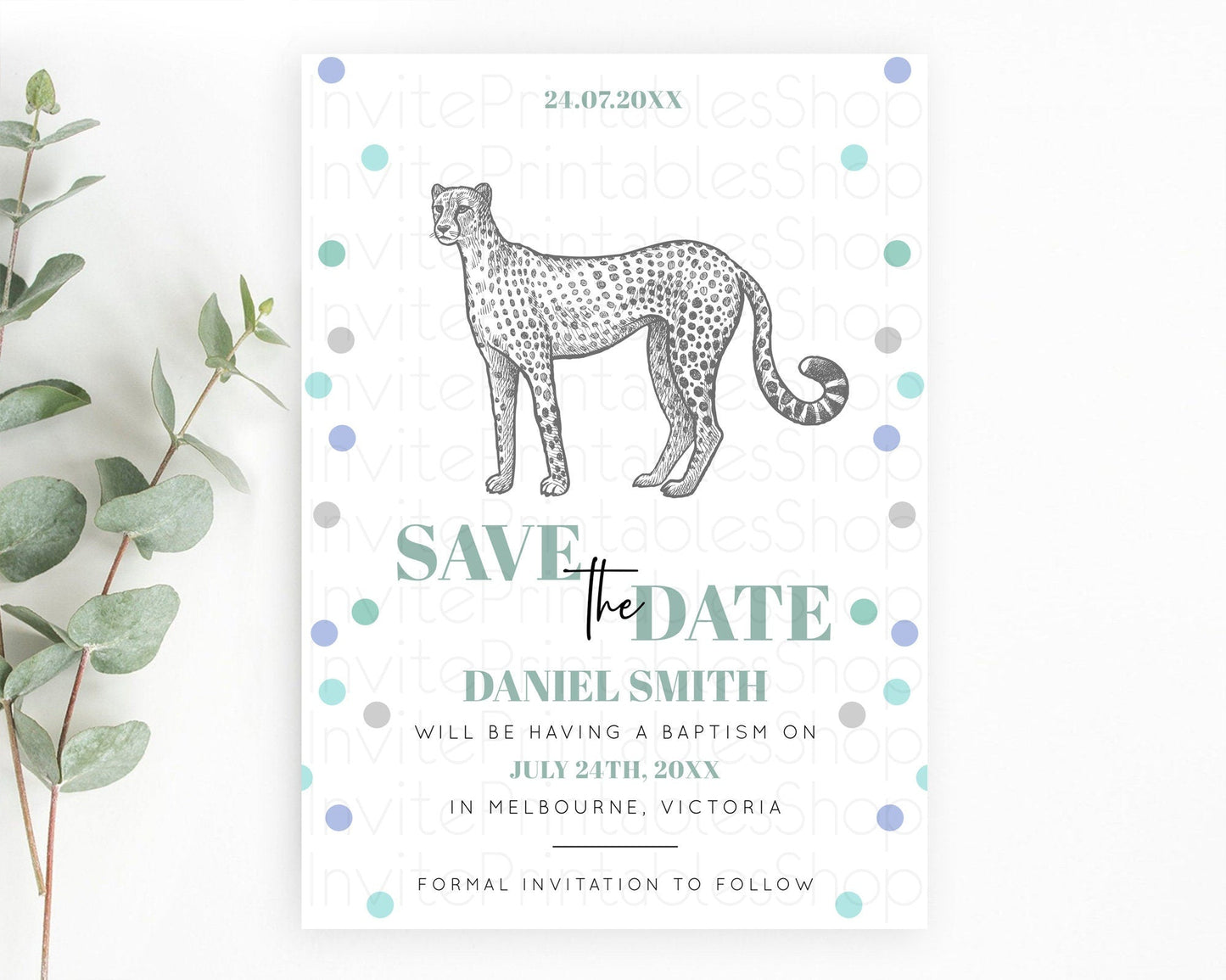 Cheetah Save The Date Template Cheetah Party Save The Date Safari Adventure Cheetah Minimal Theme 1st Birthday Baptism Baby Shower D10857