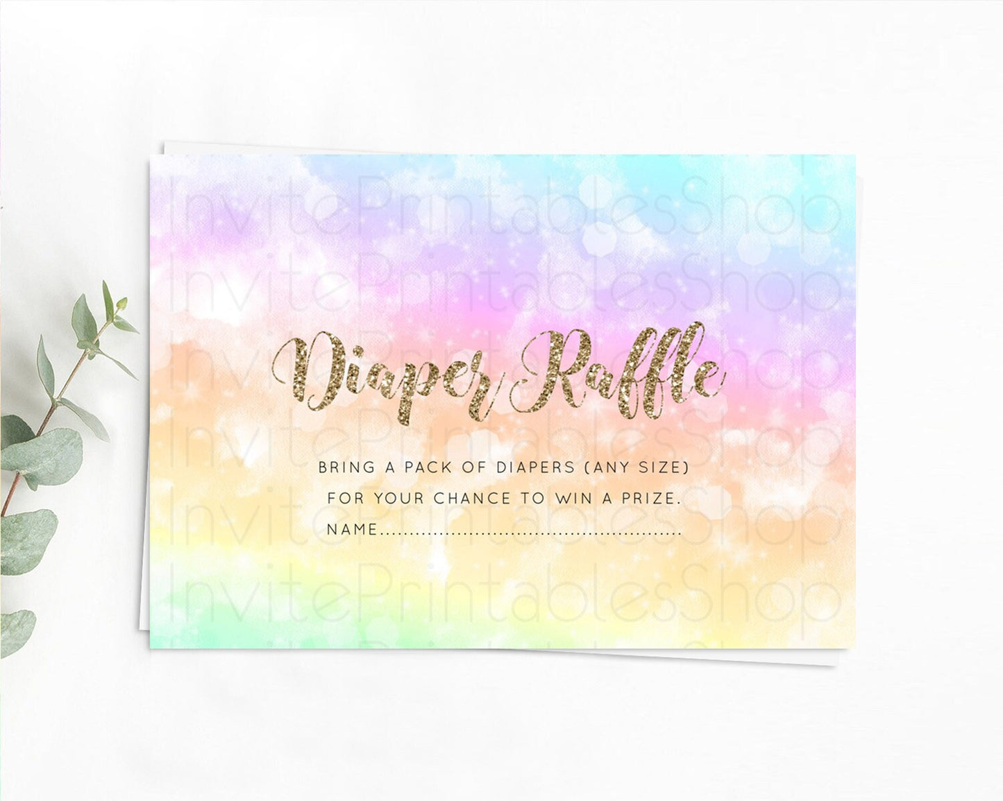 Pastel Diaper Raffle Card Pastel Rainbow Diaper Raffle Insert Colorful Ombre Watercolor Diaper Ticket Confetti Glitter Raffle Game D10648