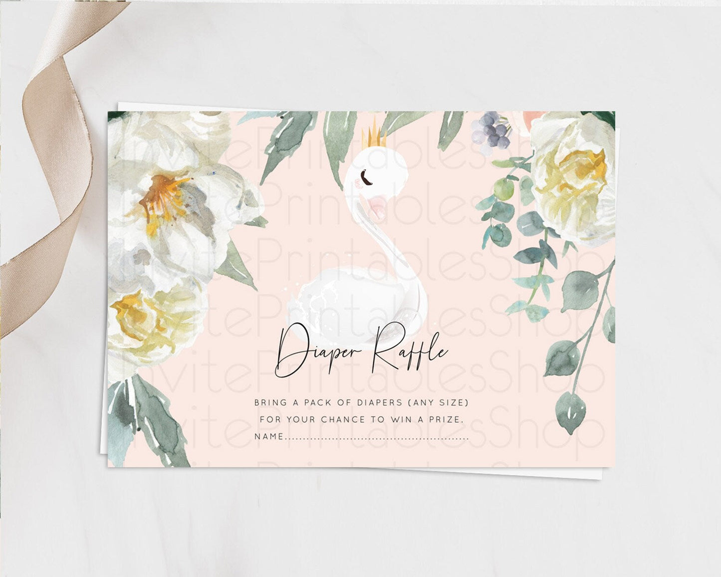 Swan Diaper Raffle Card Swan Princess Ballet Diaper Raffle Insert Enchanted Swan Lake Diaper Ticket Secret Garden Floral Raffle Game D10755