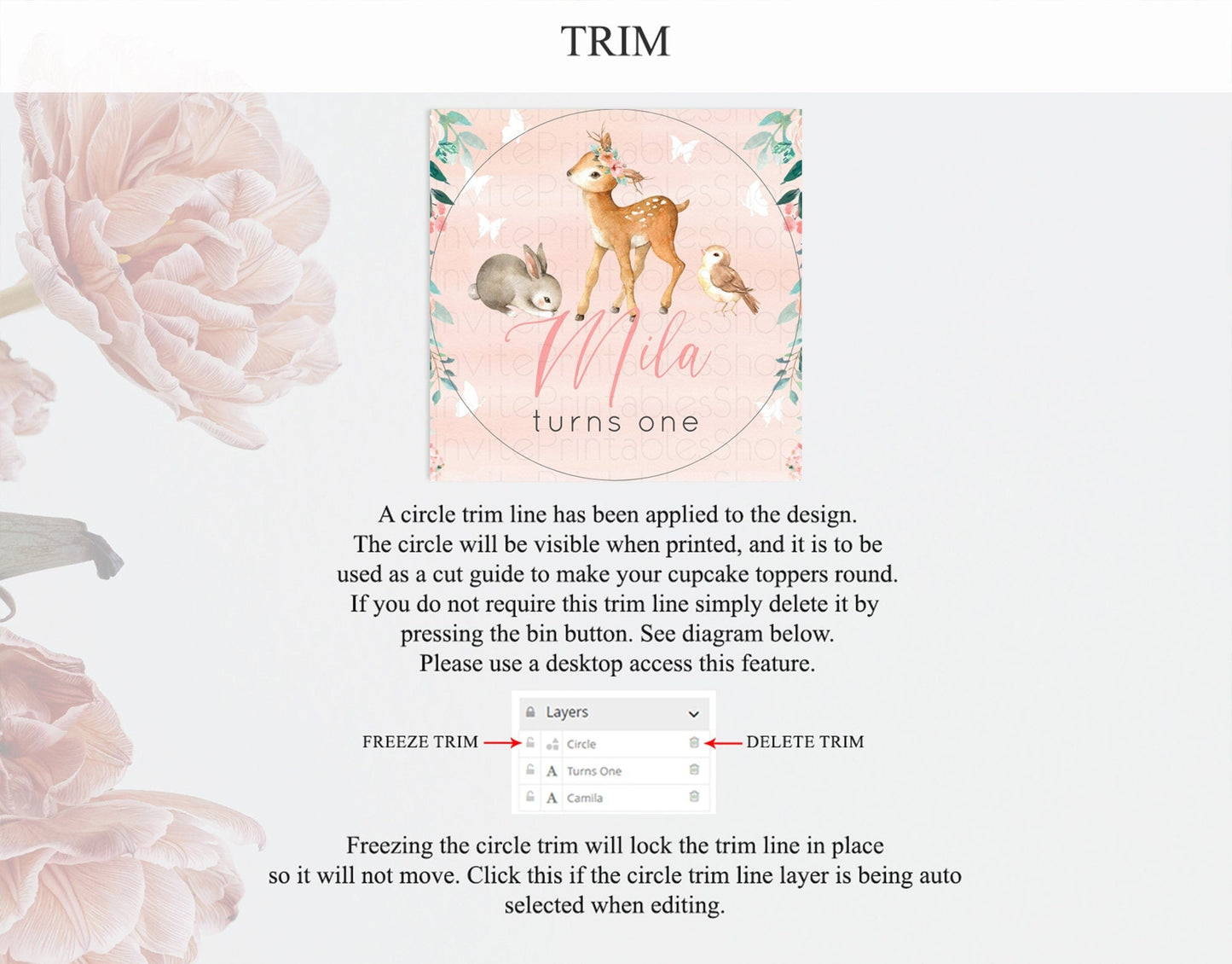 Fawn Cupcake Toppers Deer Cupcake Toppers Enchanted Forest Party Butterfly Pastel Flowers Woofland Cupcake Toppers First Birthday D10921