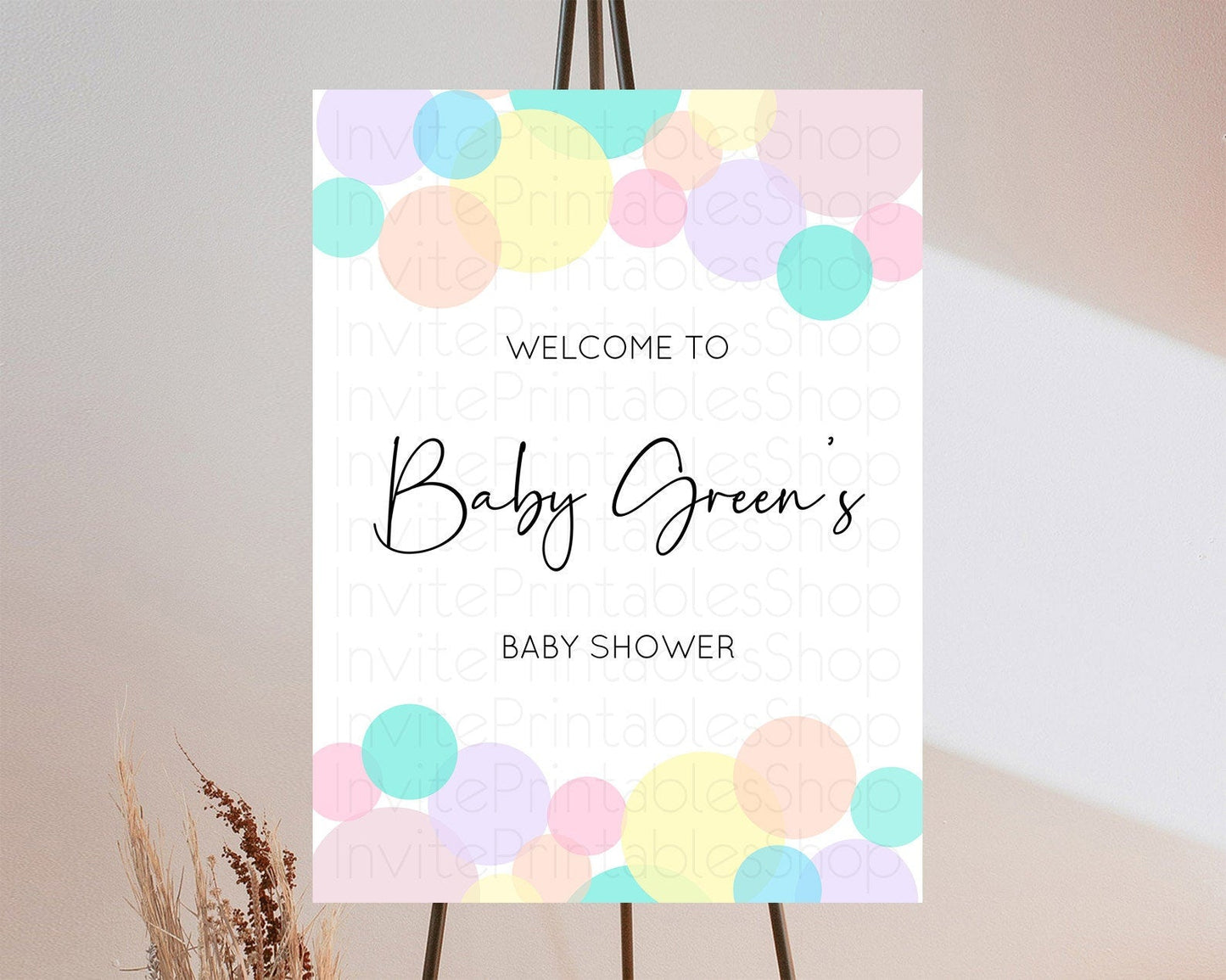 Rainbow Baby Shower Welcome Sign Pastel Welcome Board Pastel Rainbow Confetti Welcome Sign Colorful Bubbles Pastel Welcome Sign D10223