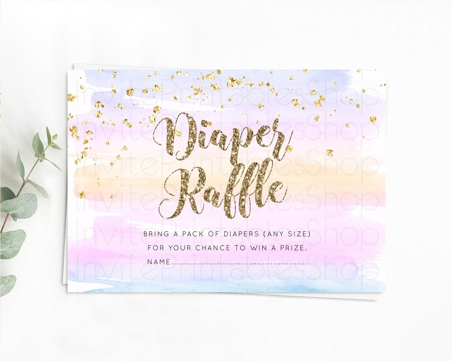 Pastel Diaper Raffle Card Pastel Rainbow Diaper Raffle Insert Colorful Ombre Watercolor Diaper Ticket Confetti Glitter Raffle Game D10595