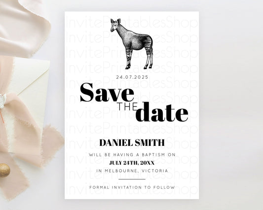 Editable Okapi Save The Date Template Okapi Party Save The Date Safari Adven