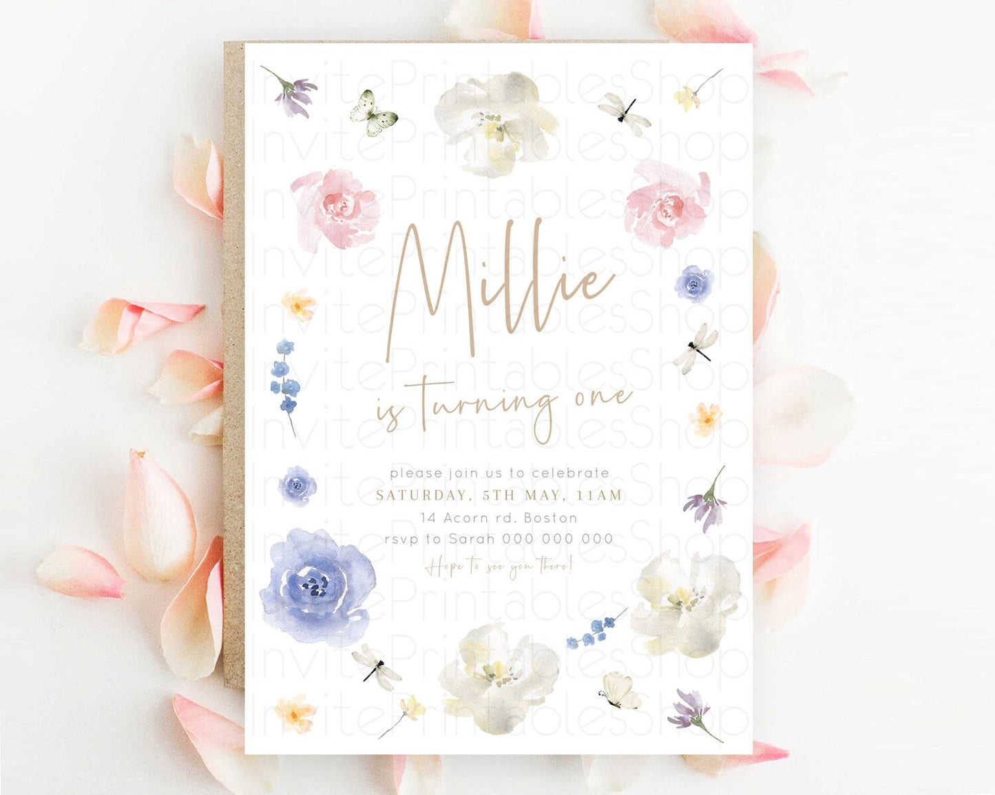 Floral Butterfly Birthday Invitation Butterfly Flower Birthday Invitation Whimsical Butterfly Secret Garden 1st Birthday Invitation D23368