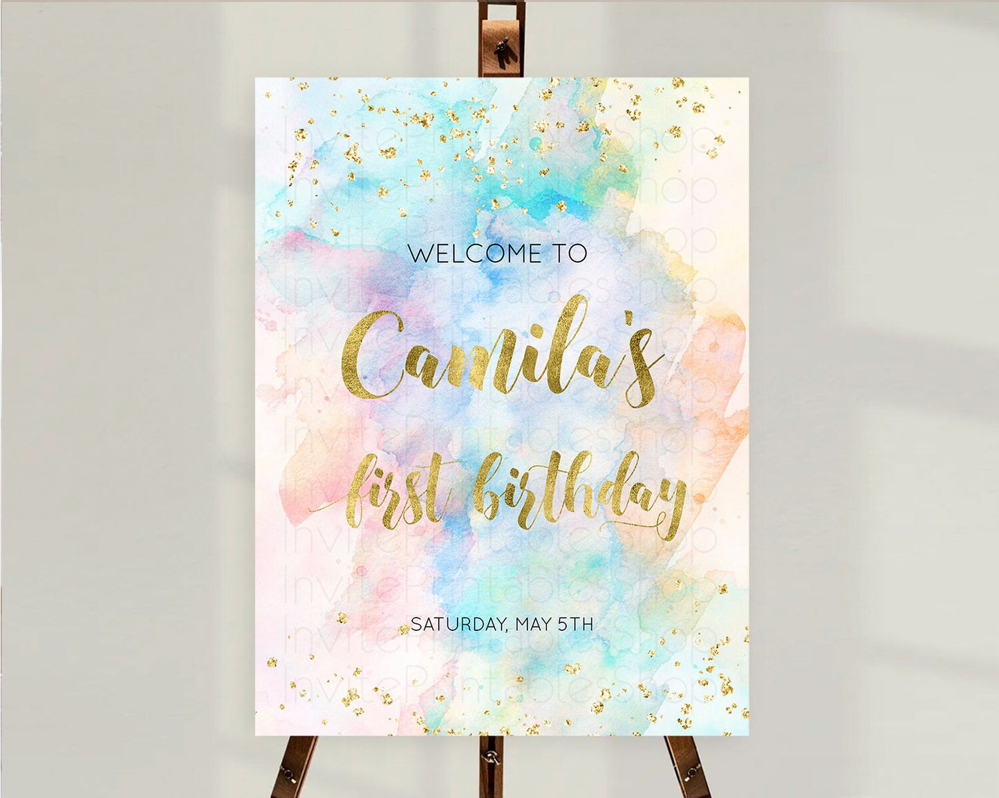 Pastel Welcome Sign Pastel Rainbow Welcome Sign Colorful Rainbow Confetti Watercolor Glitter Pastel First Birthday Welcome Sign D10272