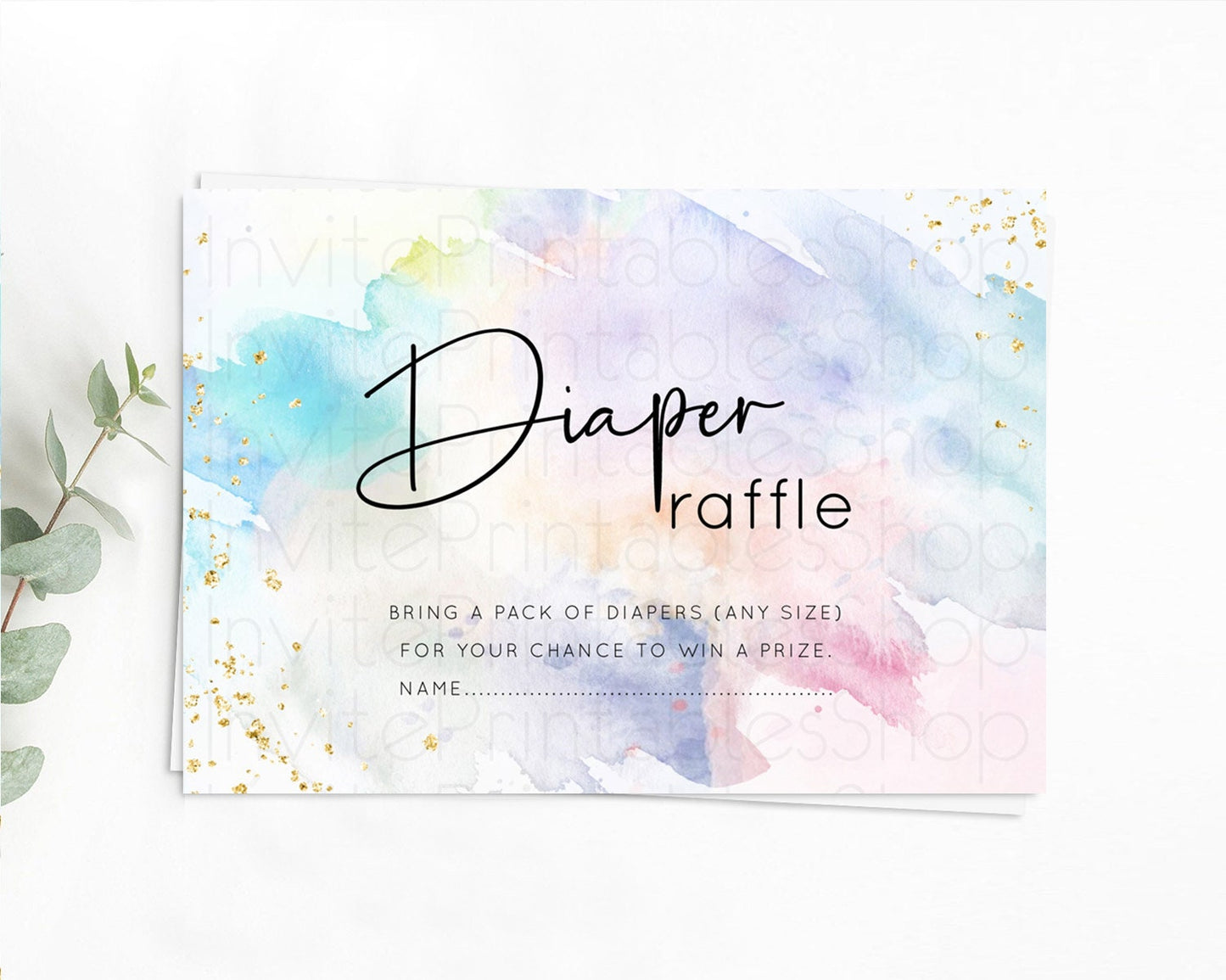 Pastel Diaper Raffle Card Pastel Rainbow Diaper Raffle Insert Colorful Ombre Watercolor Diaper Ticket Confetti Glitter Raffle Game D10422