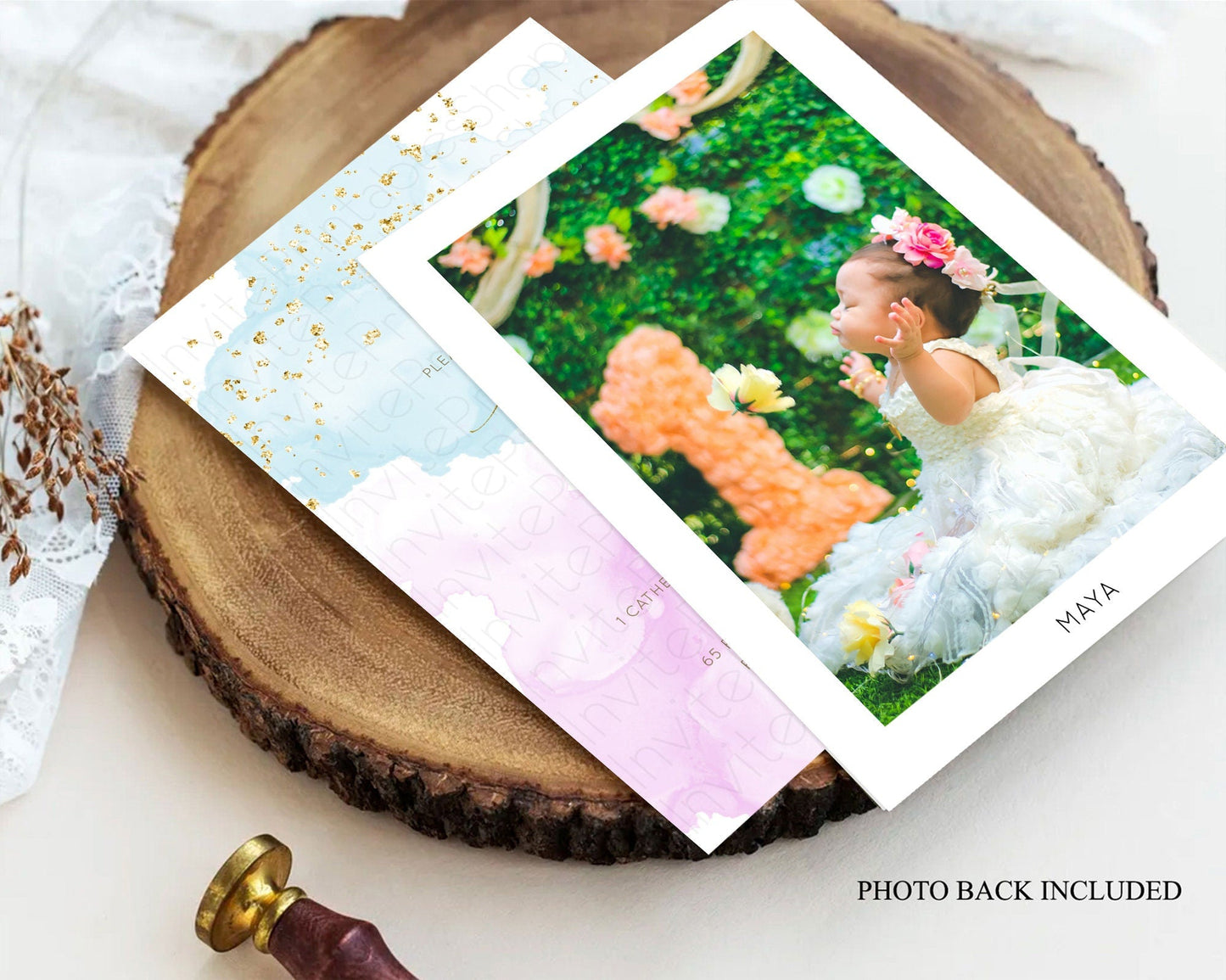 Pastel Baptism Invitation Pastel Colors Watercolor Baptism 1st Birthday Party Gold Ombre Pastel Rainbow Christening Holy Communion D10204