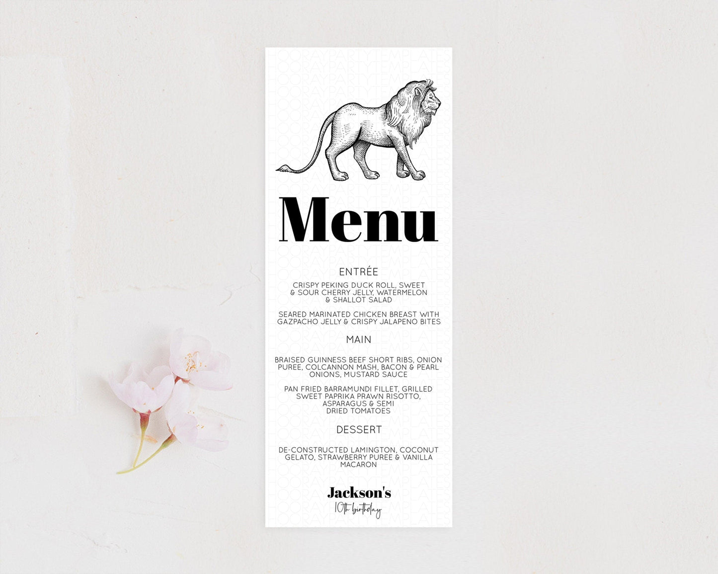 Lion Menu Lion Menu Template Lion Party Table Decor Safari Adventure Lion Menu Dried Palm Fern Lion Dinner Dessert Party Food Menu D10246