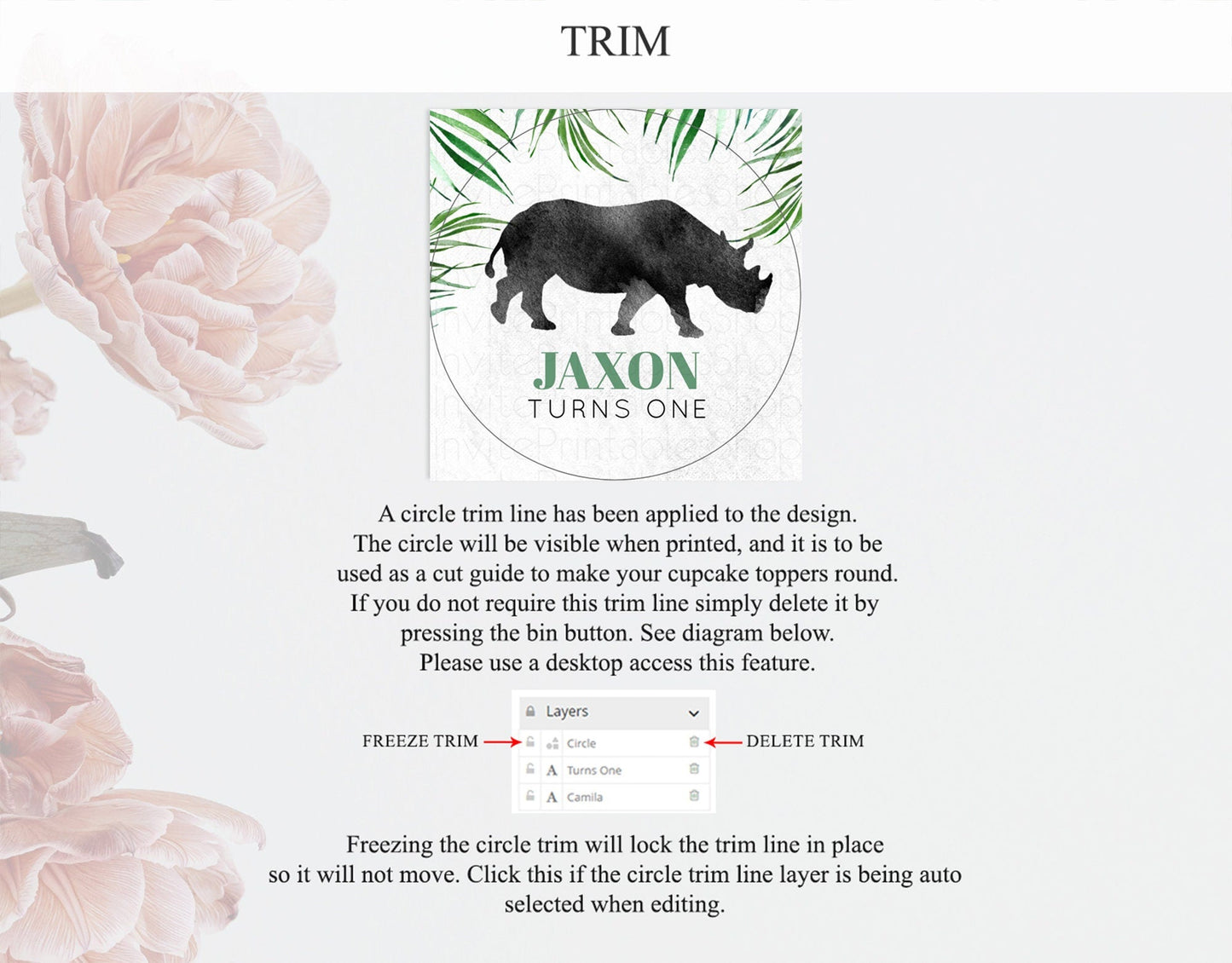 Rhino Cupcake Toppers Rhino Cupcake Rhino Take A Cupcake Toppers Rhino Safari Adventure Decor Zoo Party Rhino Palm Leaf Decor D10843