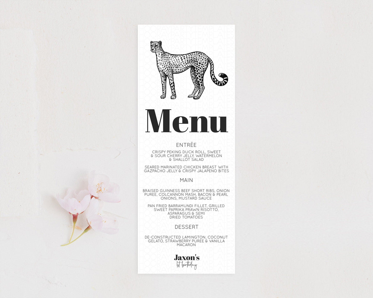 Cheetah Menu Cheetah Menu Template Cheetah Party Table Decor Safari Adventure Decor Cheetah Dinner Dessert Menu Party Food Menu D10290