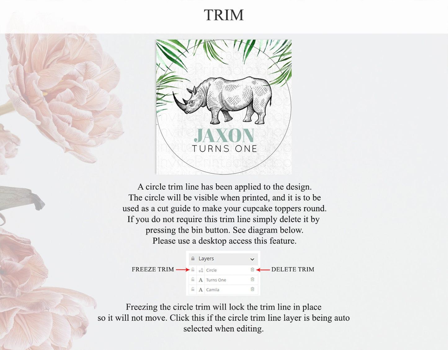 Rhino Cupcake Toppers Rhino Cupcake Rhino Take A Cupcake Toppers Rhino Safari Adventure Decor Zoo Party Rhino Palm Leaf Decor D10848