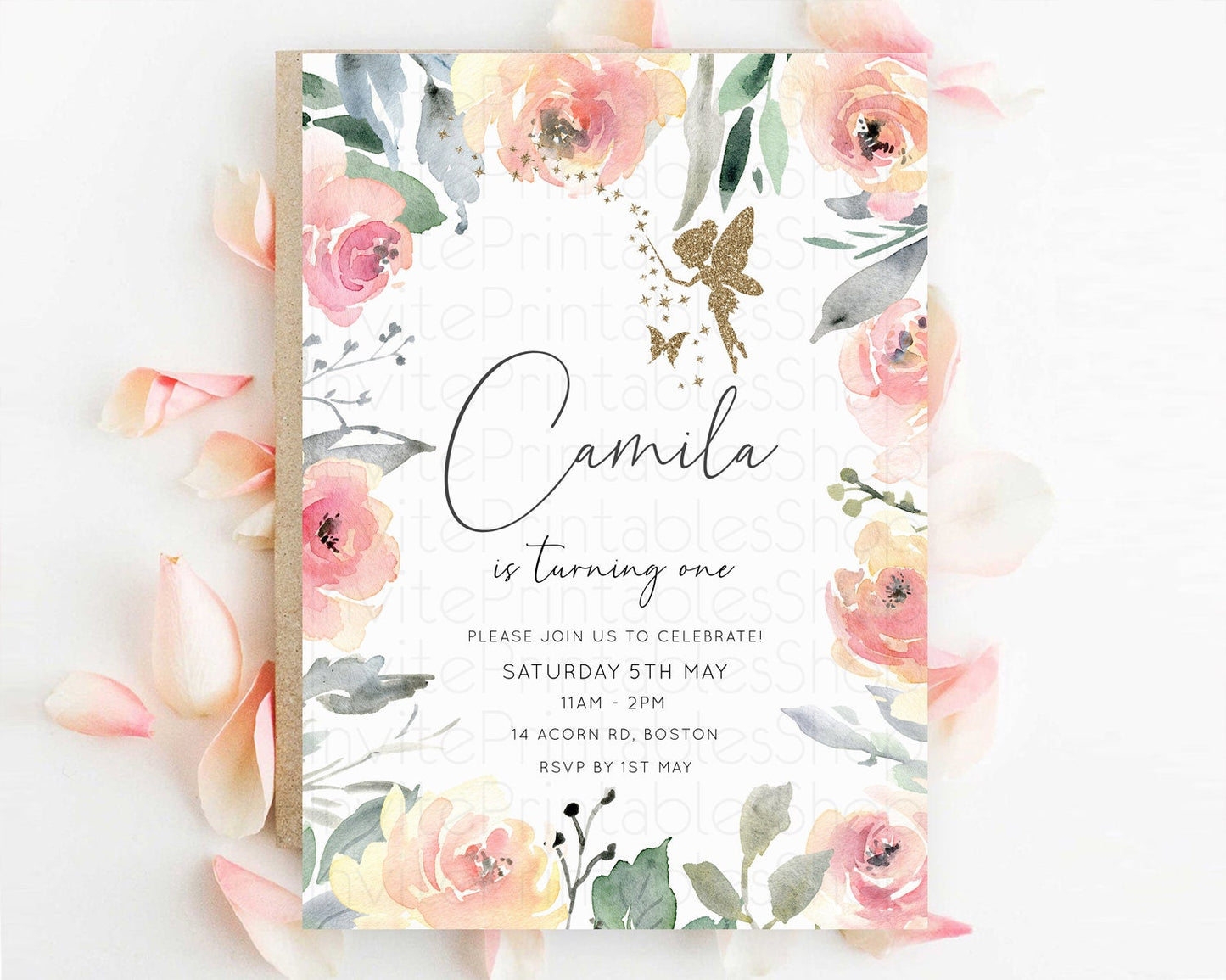 Fairy Birthday Invitation Fairy Invites Fairy Tea Party Fairy Garden Birthday Secret Garden Enchanted Garden Pastel Floral Butterfly D10779