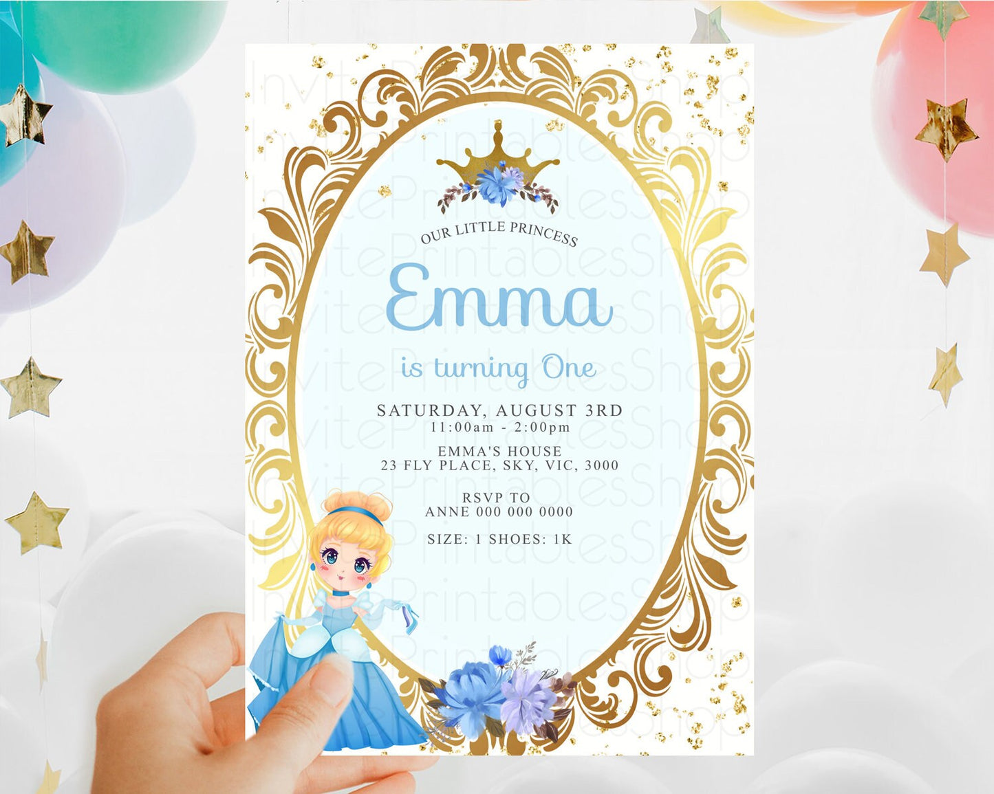 Princess Birthday Invitation Castle Invitation Royal Birthday Fairy Tale Enchanted Mirror Pastel Floral Garden 1st First Birthday D10132