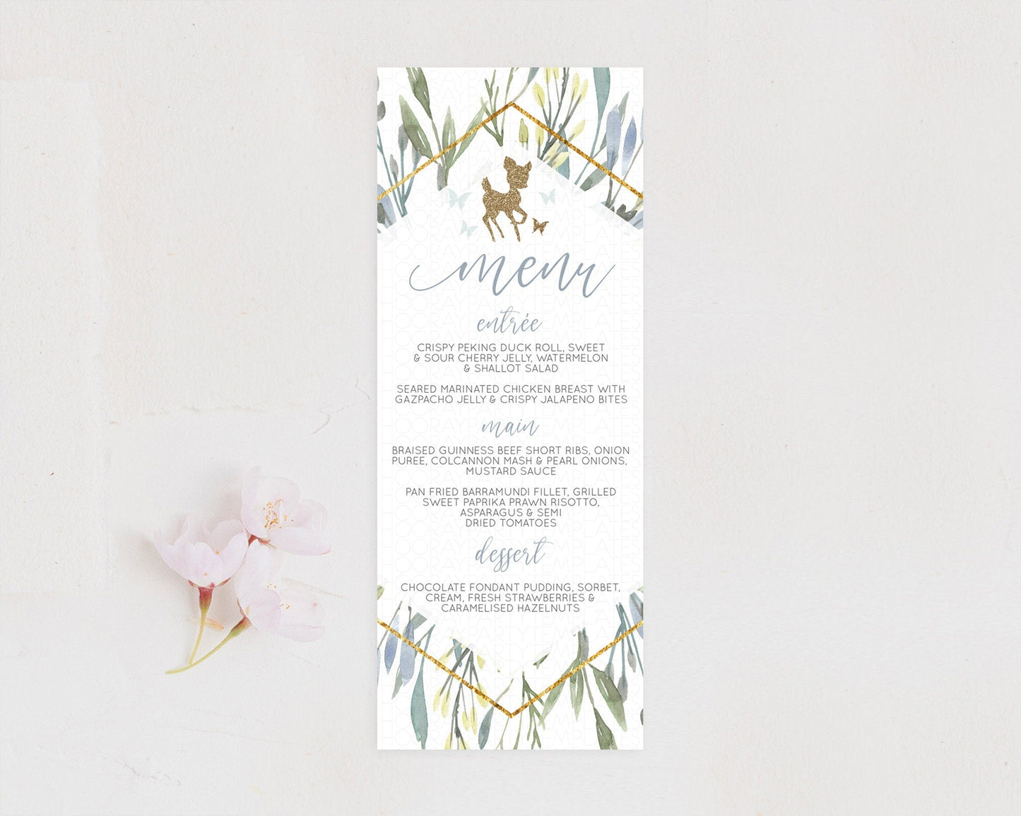 Fawn Menu Deer Menu Template Pastel Floral Deer Table Decor Enchanted Forest Butterfly Floral Dinner Dessert Menu Party Food Menu D10534