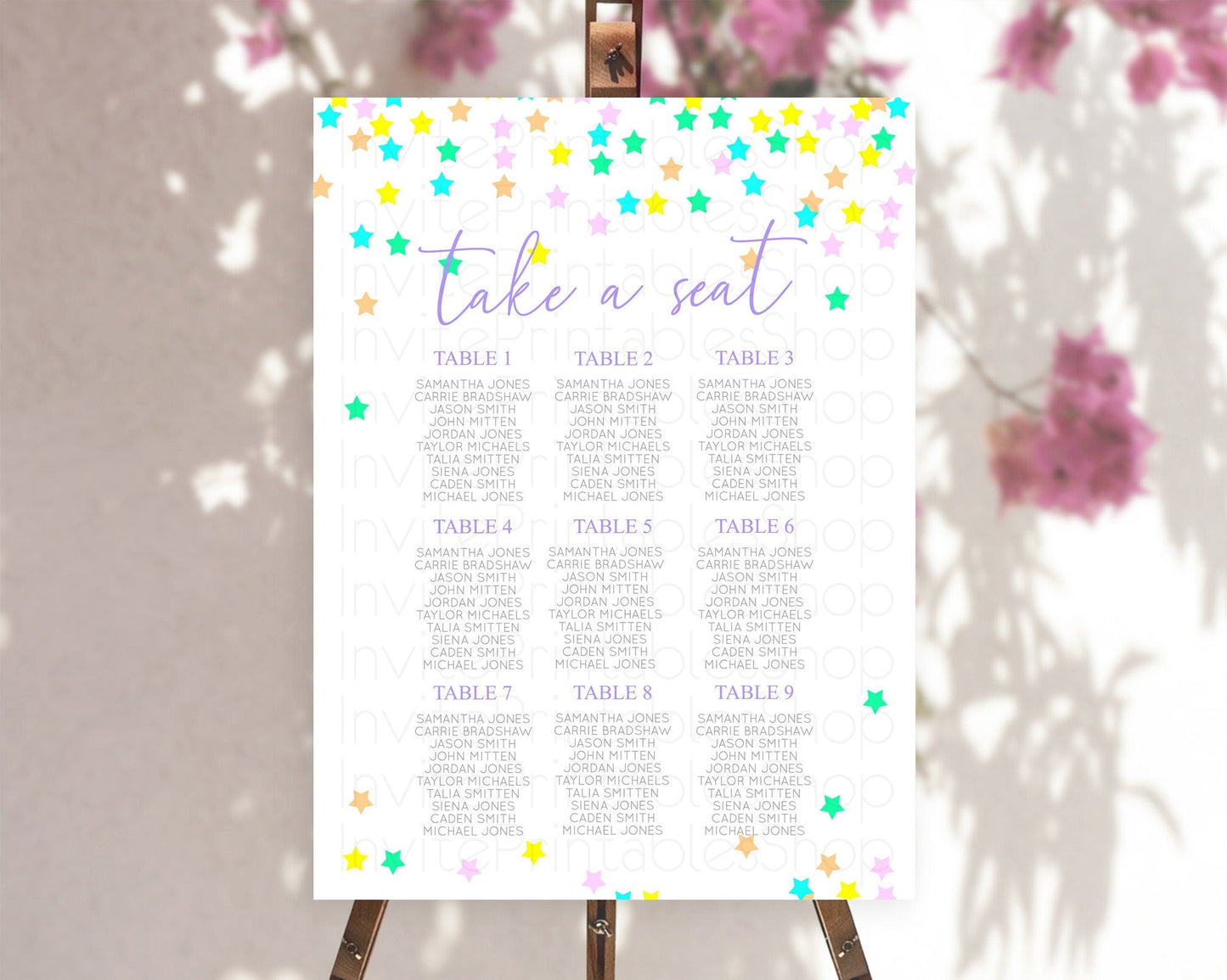 Star Seating Chart Pastel Stars Seating Chart Shooting Star Sprinkle Stars Rainbow Colorful Confetti Twinkle Little Star Decor D10394