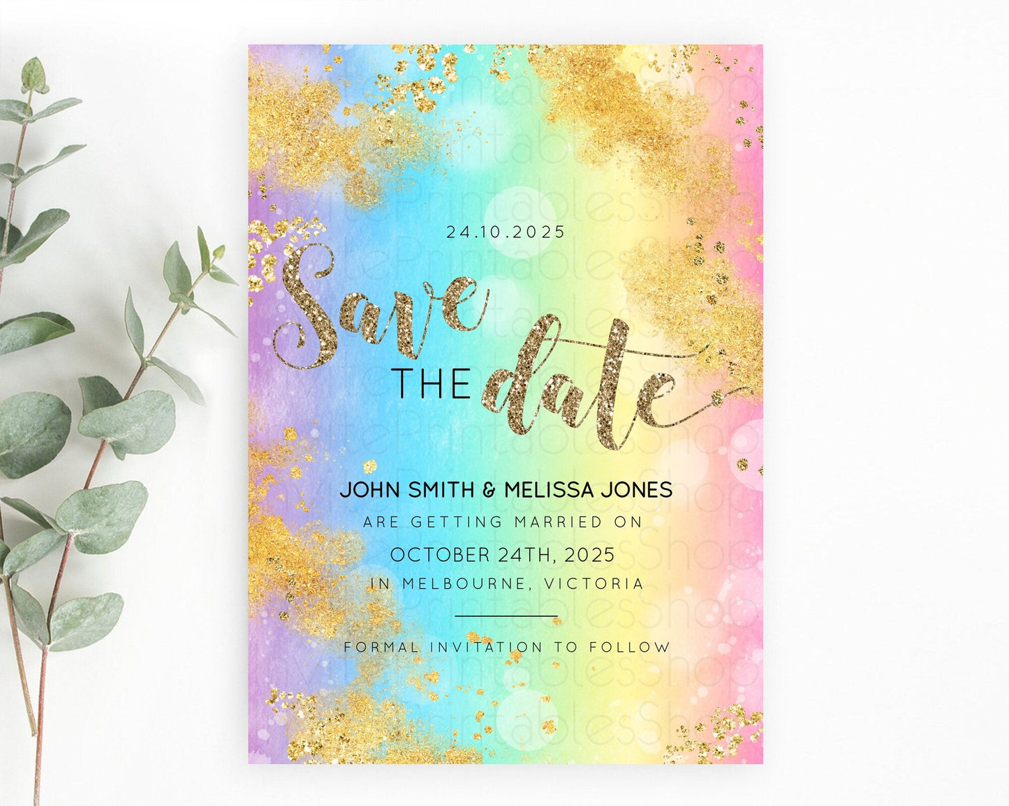 Pastel Save The Date Template Pastel Ombre Rainbow Watercolor Colorful Party For Birthday Baptism Baby Shower Wedding Bridal Shower D10561