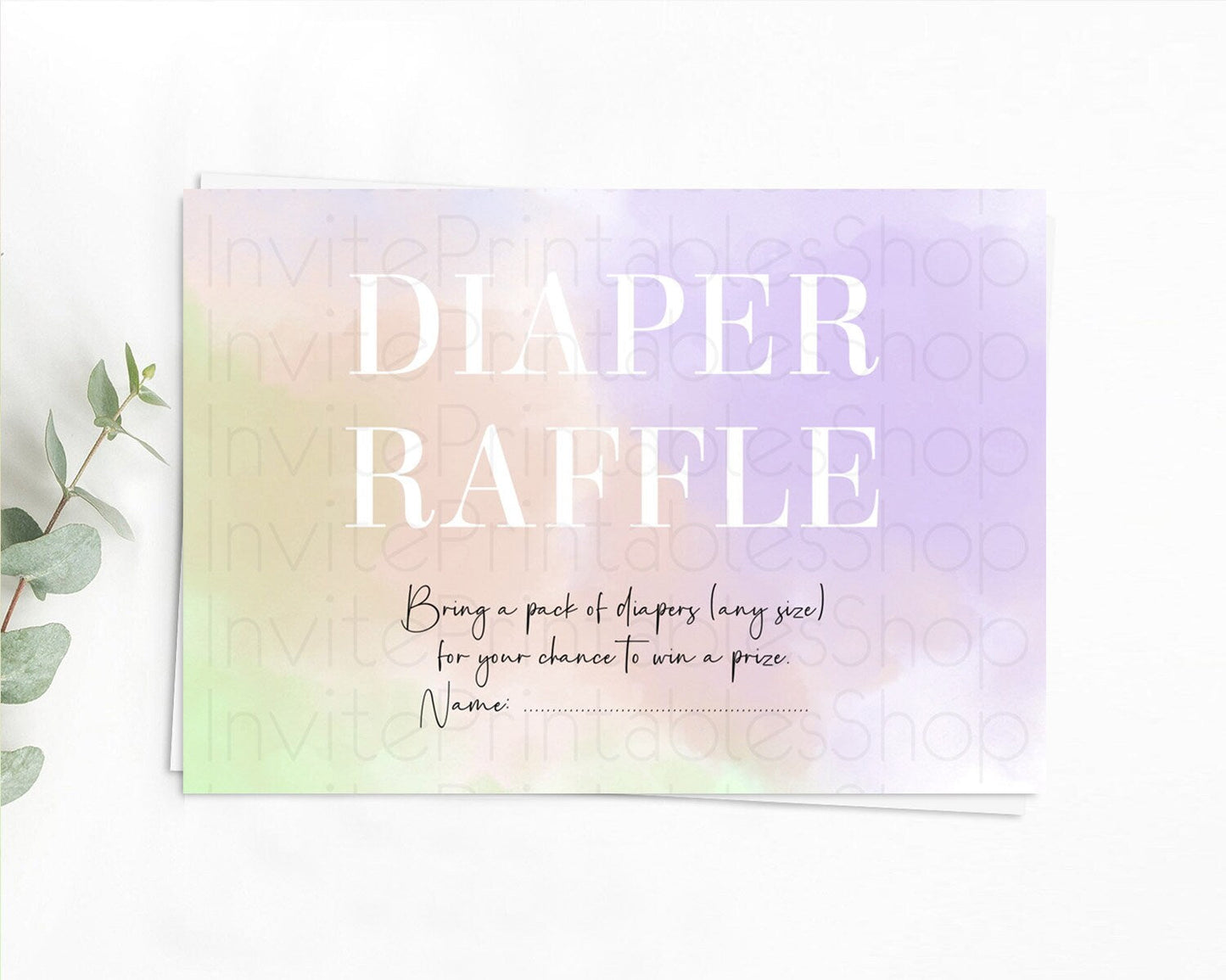 Pastel Diaper Raffle Card Pastel Rainbow Diaper Raffle Insert Colorful Ombre Watercolor Diaper Ticket Confetti Glitter Raffle Game D10371