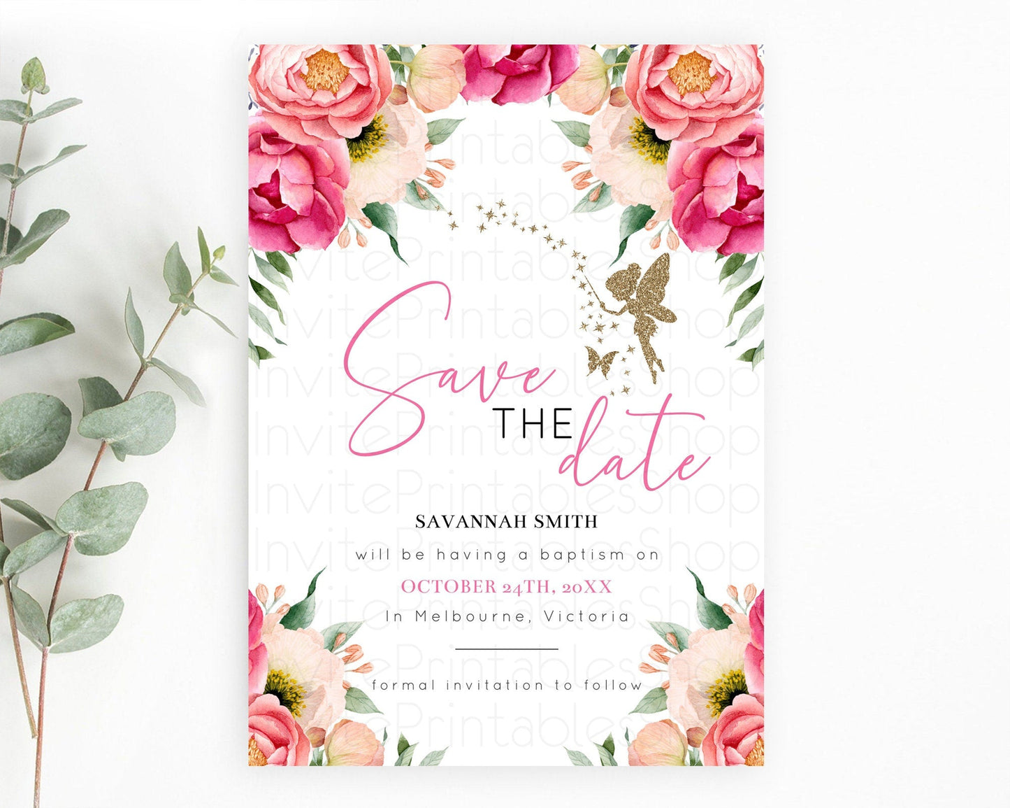 Fairy Save The Date Template Enchanted Garden Pastel Floral Butterfly Party Secret Garden Birthday Baptism Baby Shower Bridal Shower D10883