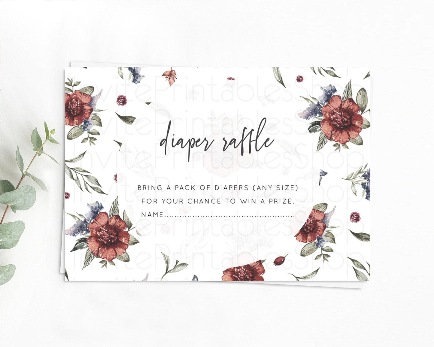 Secret Garden Diaper Raffle Card Boho Wildflower Diaper Raffle Insert Pastel Flower Garden Baby Shower Card Flower Raffle Game D10503