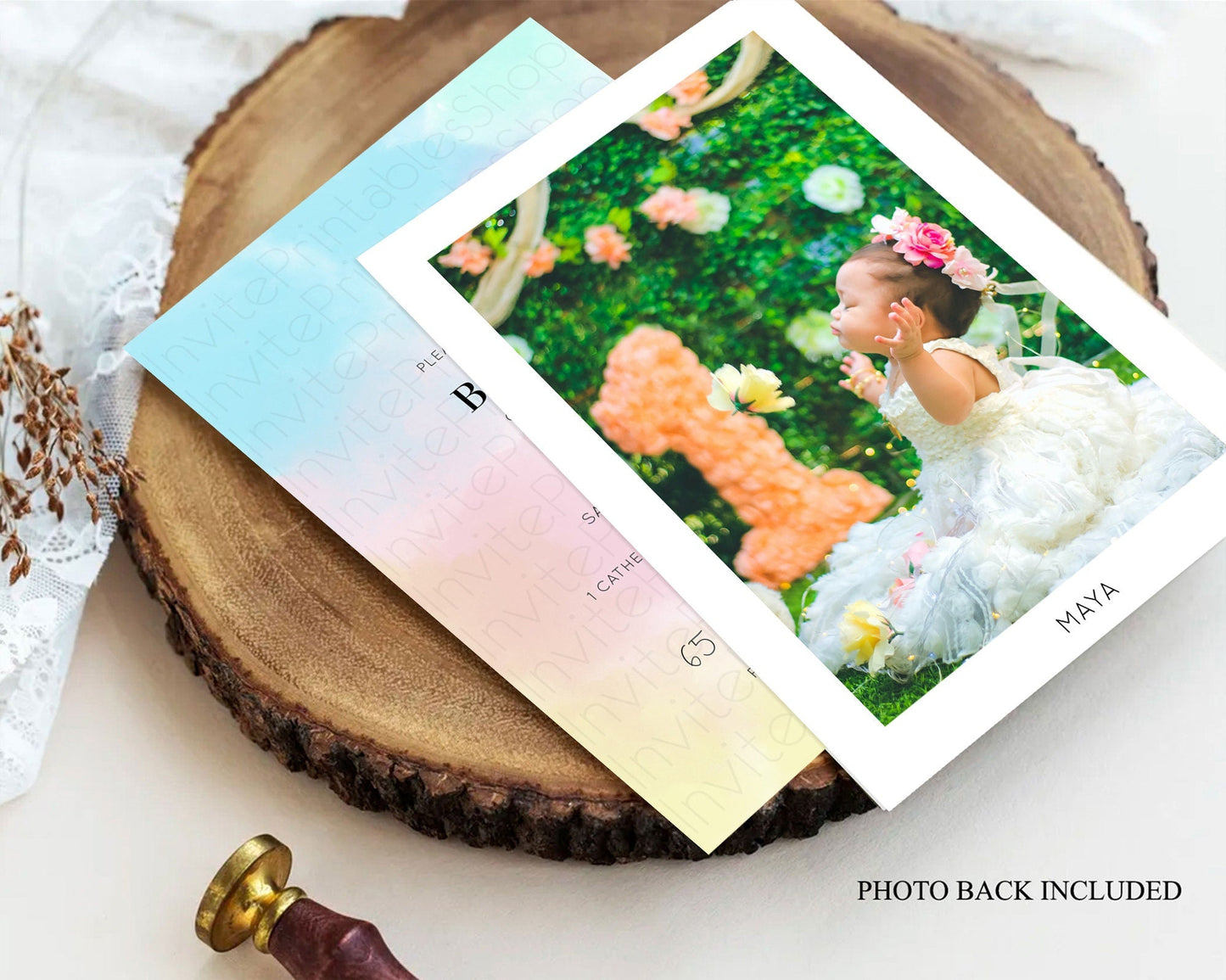 Pastel Baptism Invitation Pastel Colors Watercolor Baptism 1st Birthday Party Gold Ombre Pastel Rainbow Christening Holy Communion D10373