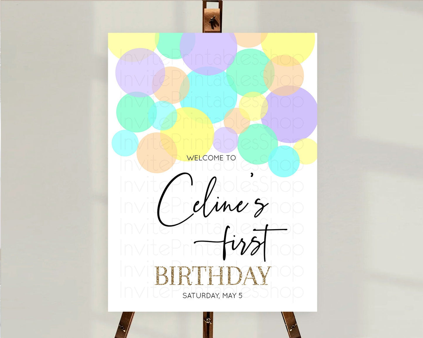 Rainbow Welcome Sign Pastel Welcome Board Pastel Rainbow Confetti Welcome Sign Colorful Bubbles Pastel First Birthday Welcome Sign D10415